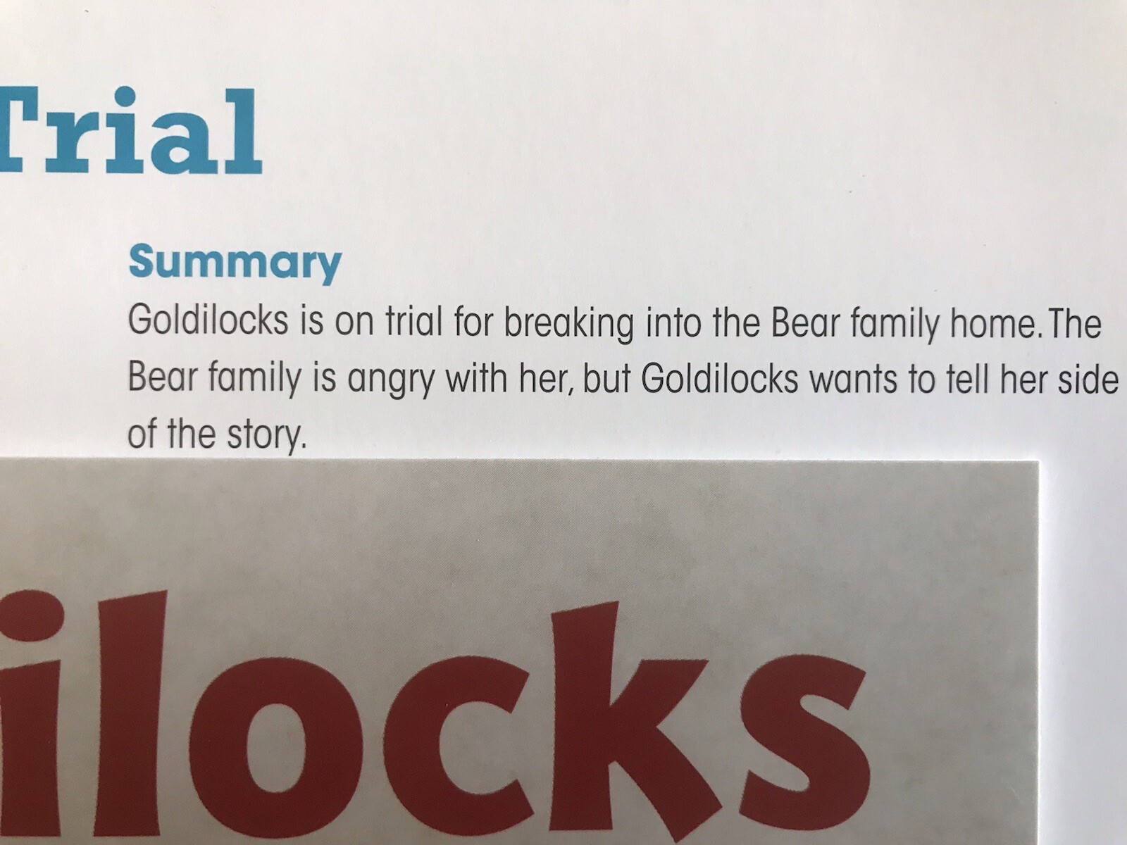 Benchmark Education – Grade 4 Unit 6: Goldilocks on Trial – Byron Cahill