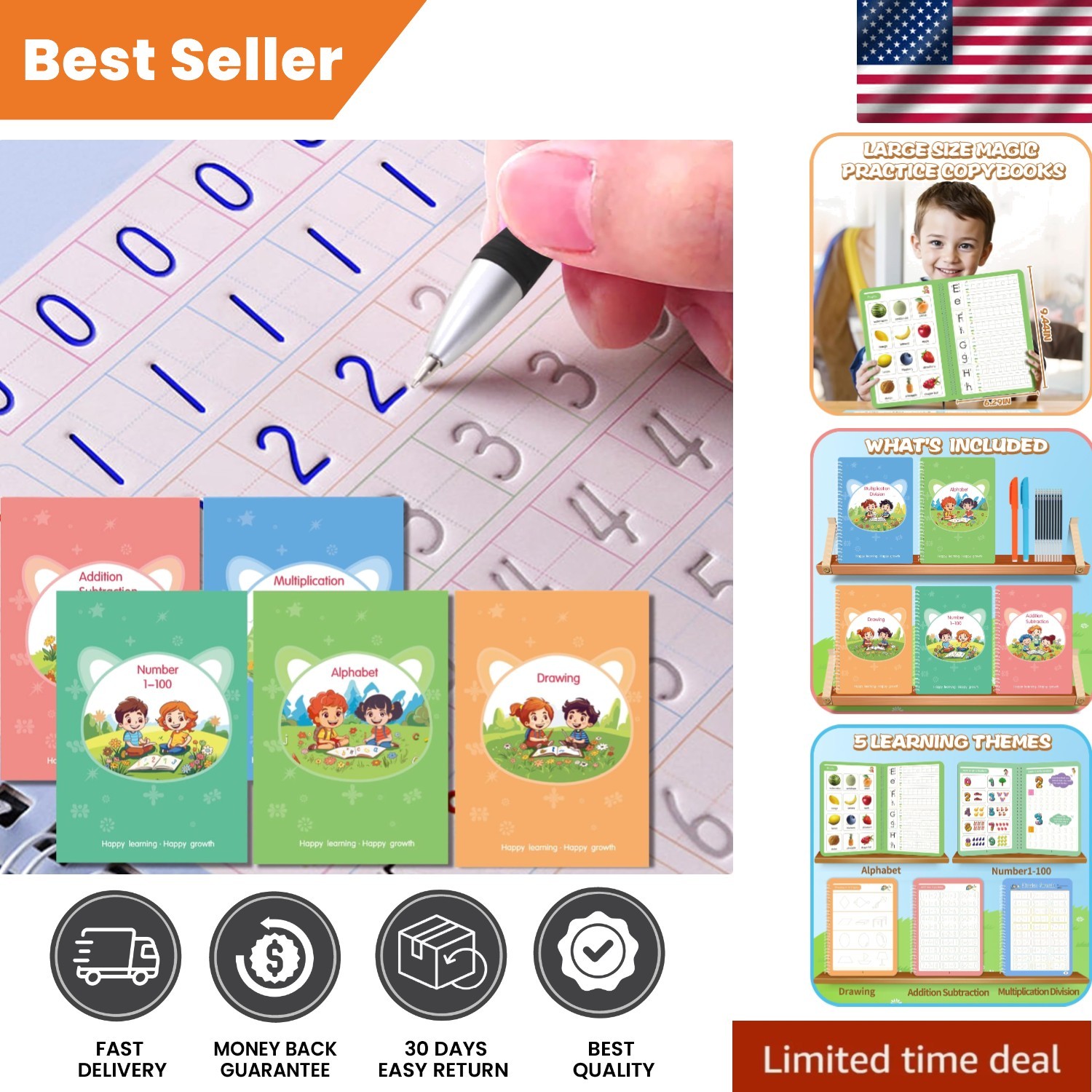 Magic Practice Copybook Set – 5 Reusable Calligraphy Books for Kids Ages 3-8