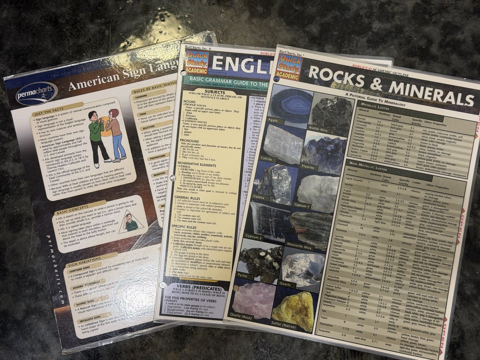 Educational Bar Charts – 3 Total – ASL, English Grammar, Rocks and Minerals