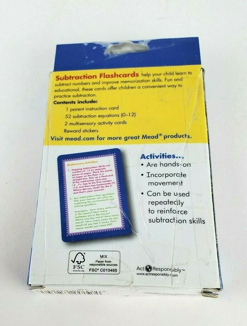 Subtraction Math Educational Home School Learning 55 Flash Cards K – 3rd Grade