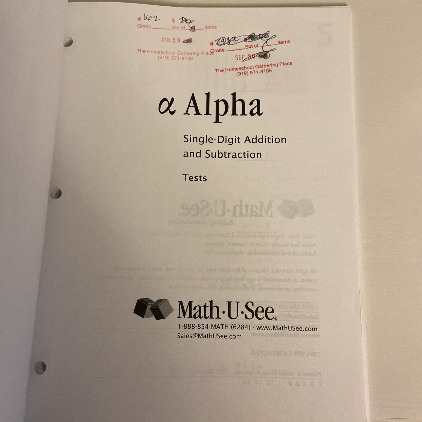 Math-U-See Alpha Single-Digit Addition & Subtraction Tests Booklet