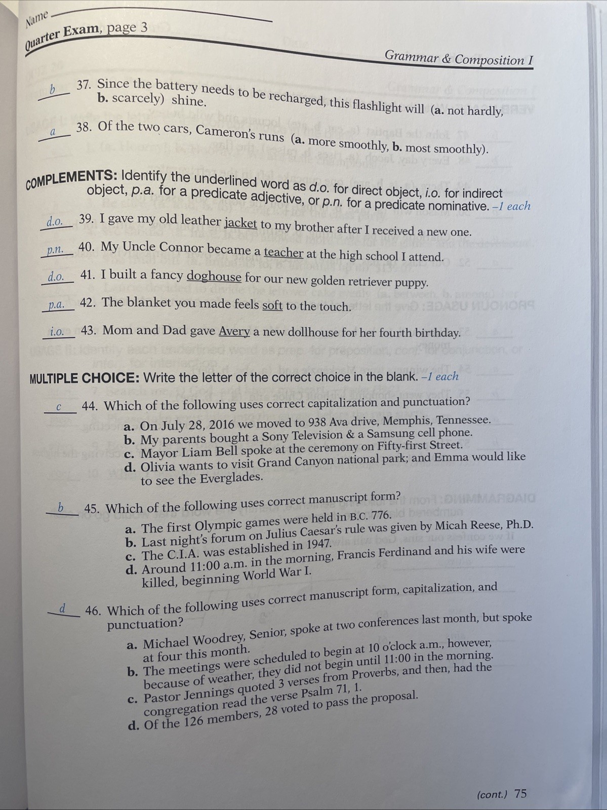 ✍️🔑ABEKA 7th Grade GRAMMAR & COMPOSITION I TEACHER QUIZ/TEST KEY
