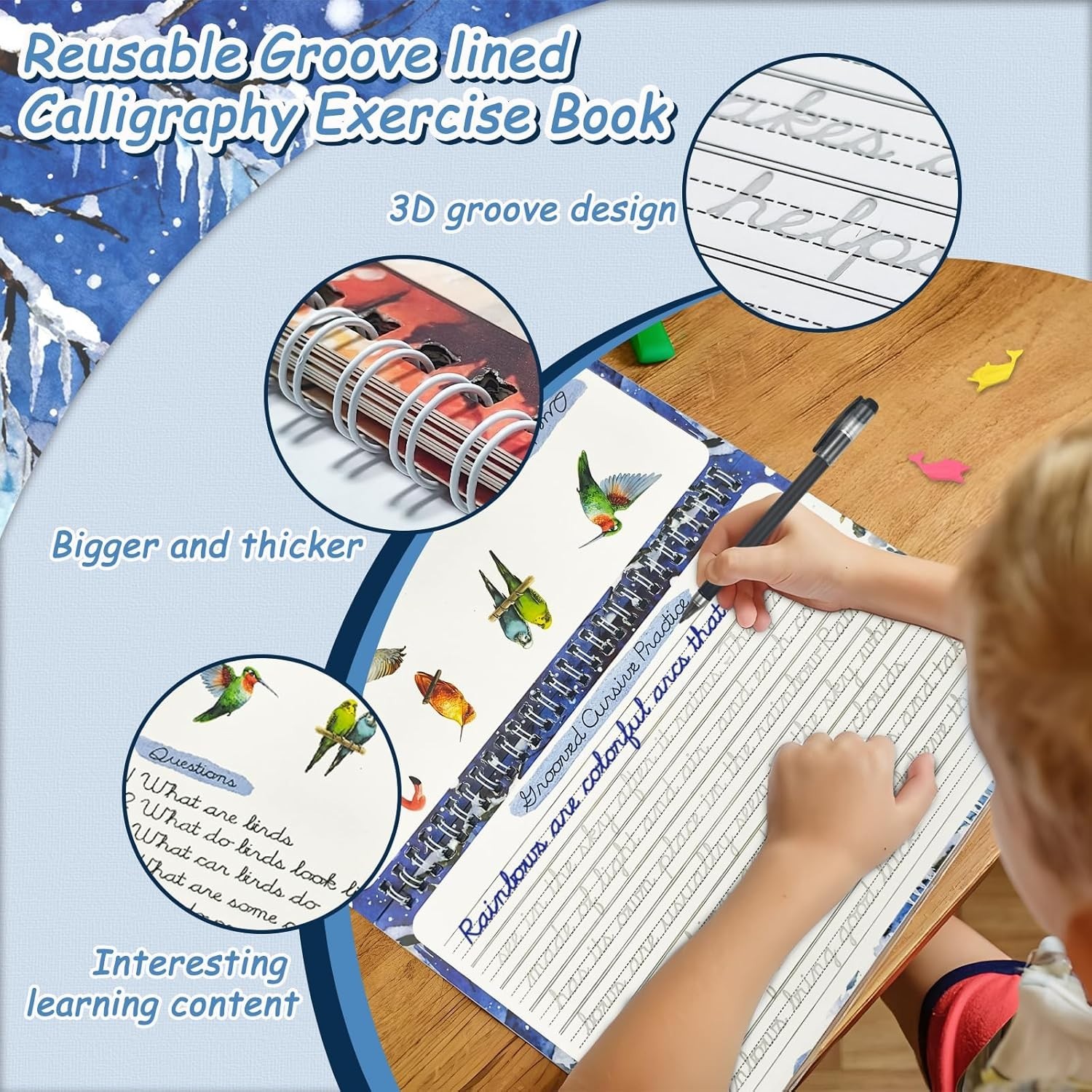 Magic Cursive Writing Practice Set: 4 Grooved Books for Enhanced Learning