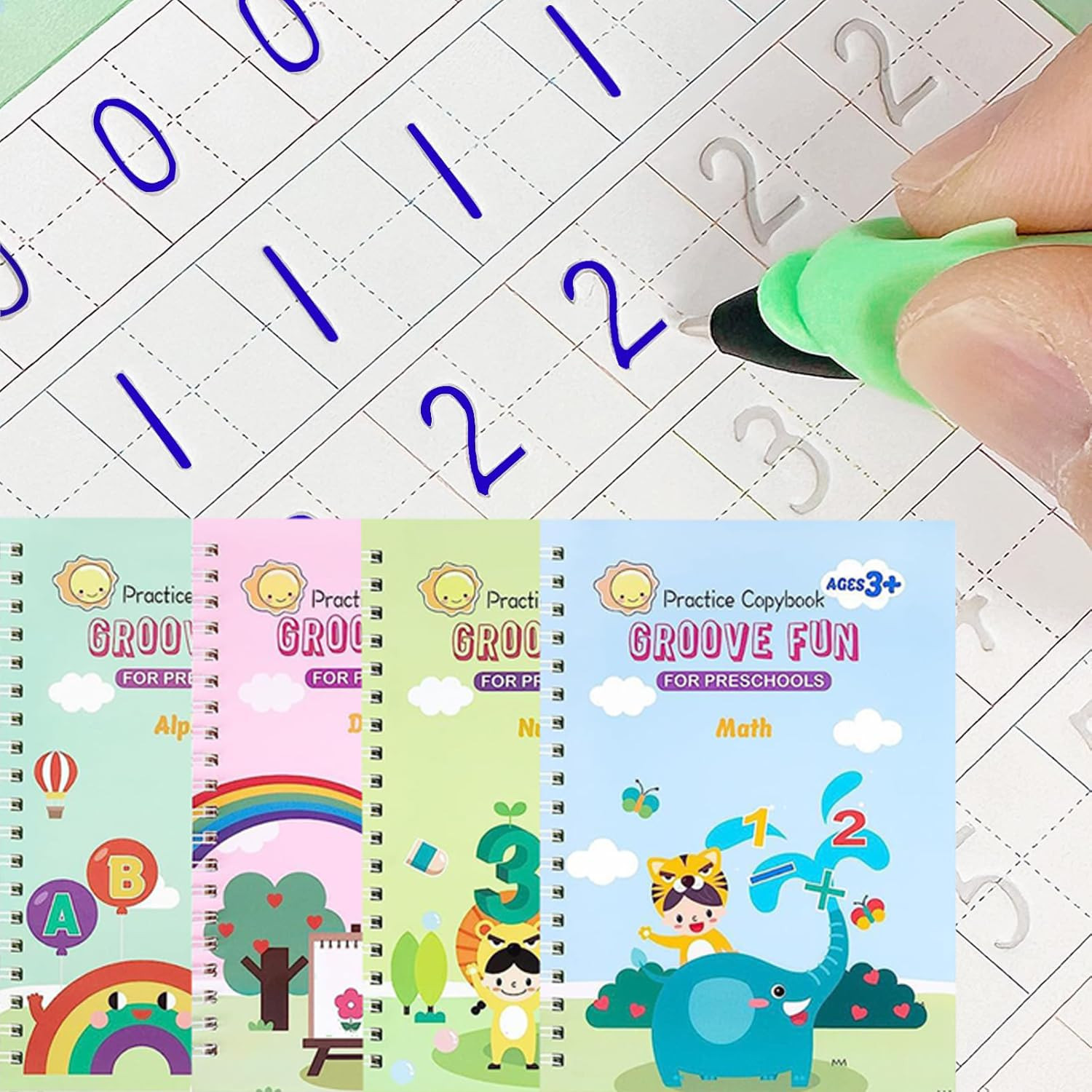 4 Pack Magic Grooved Writing Practice Books,Reusable Grooved Handwriting Workboo