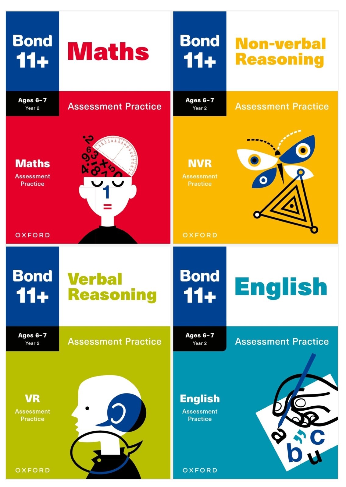 Bond 11+ Maths English Verbal Reasoning Assessment Practice 6-7 years 4 Books