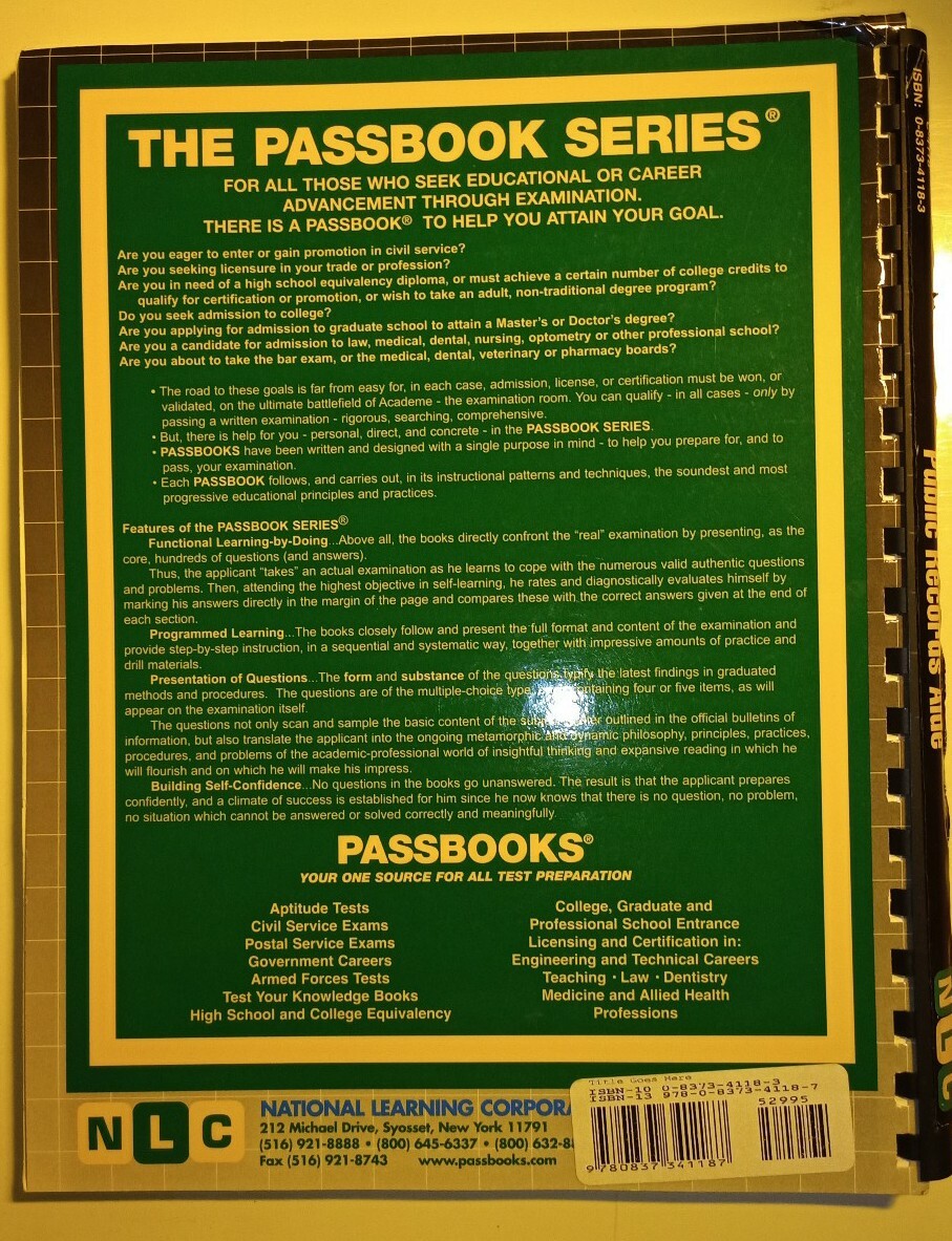 Public Records Aide test Practice Passbook Civil Service Exam C-4118