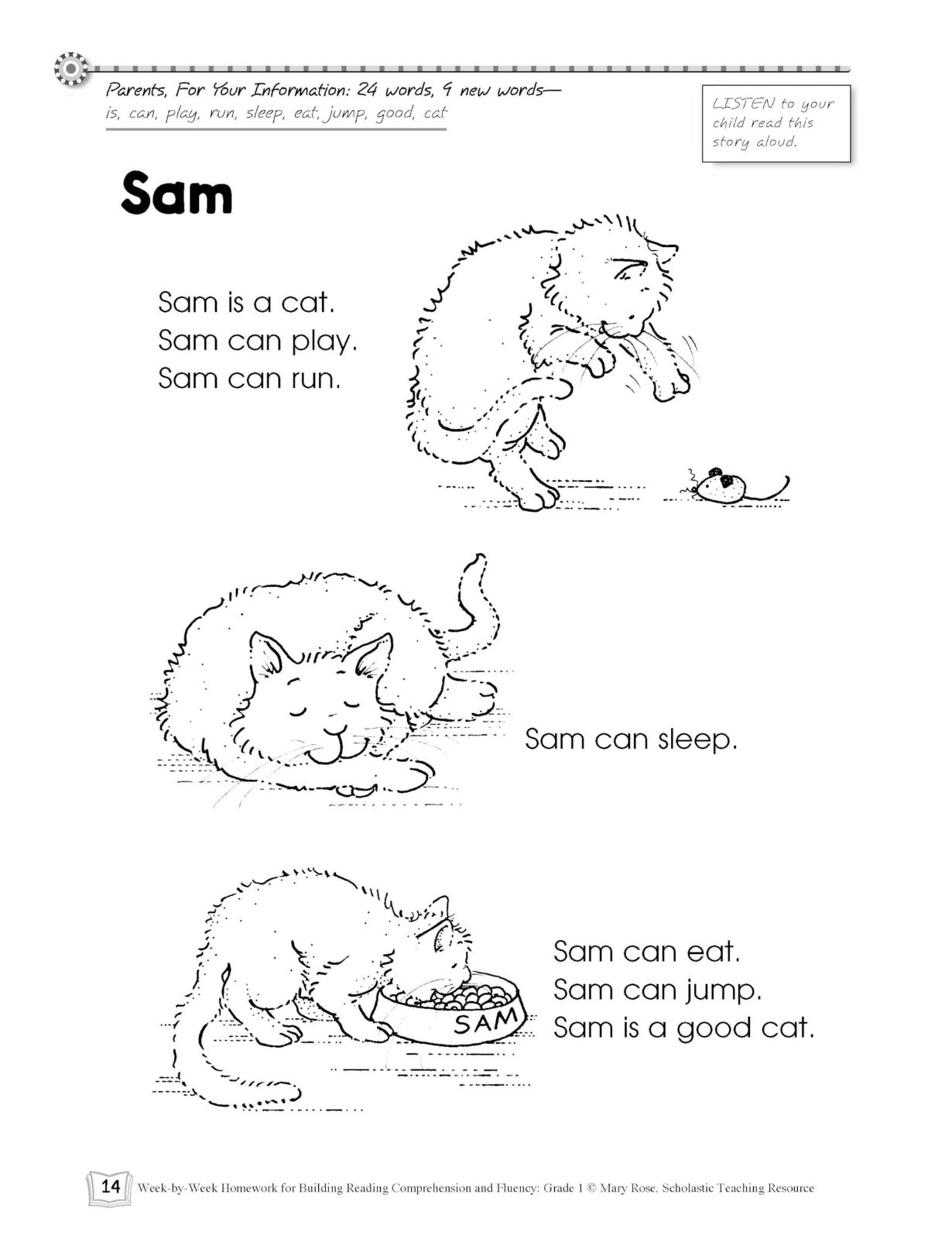 Grade 1 Reading Comprehension & Fluency Workbook – Weekly Homework Activities