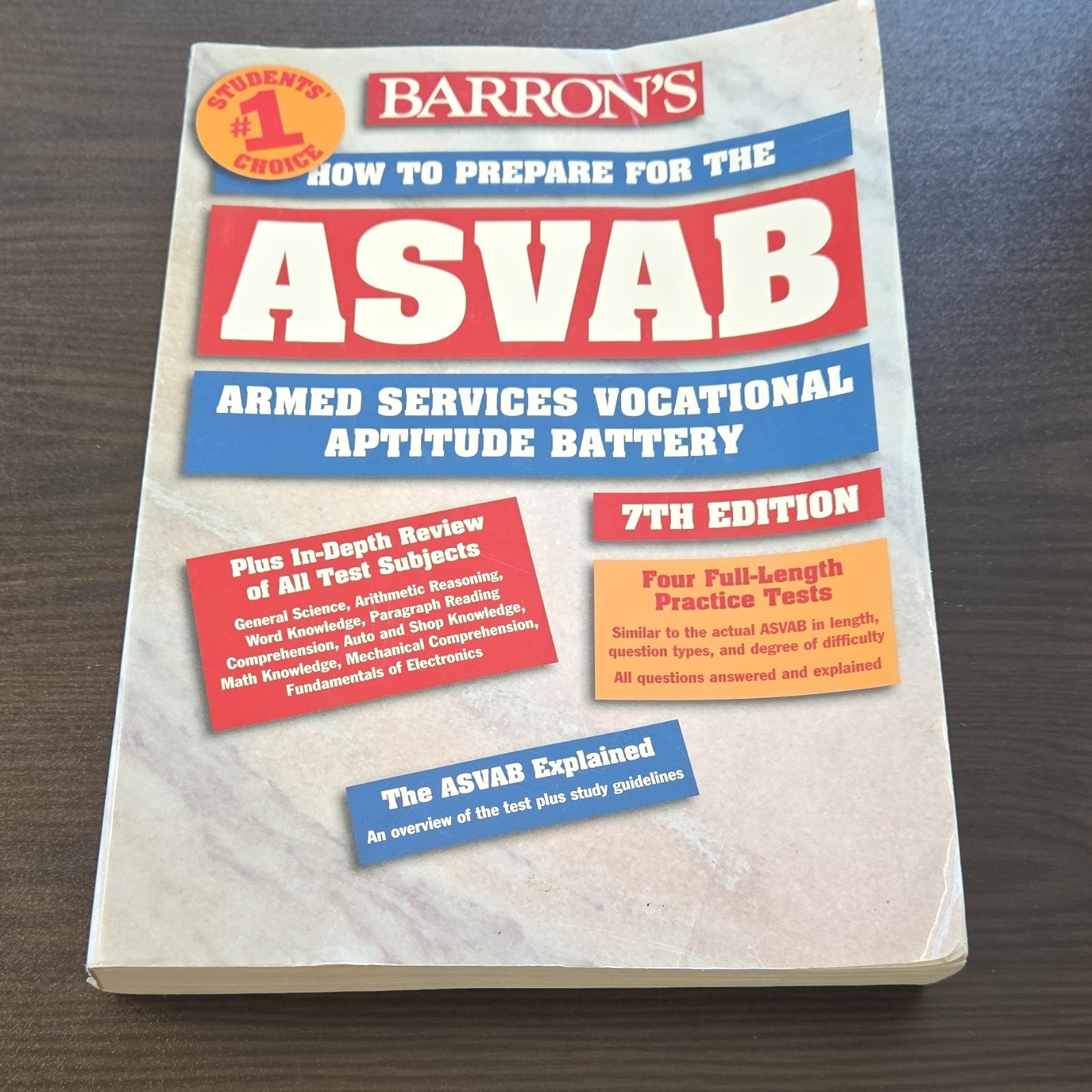 Barron’s 7th Edition ASVAB Study Guide How to Prepare for Armed Services