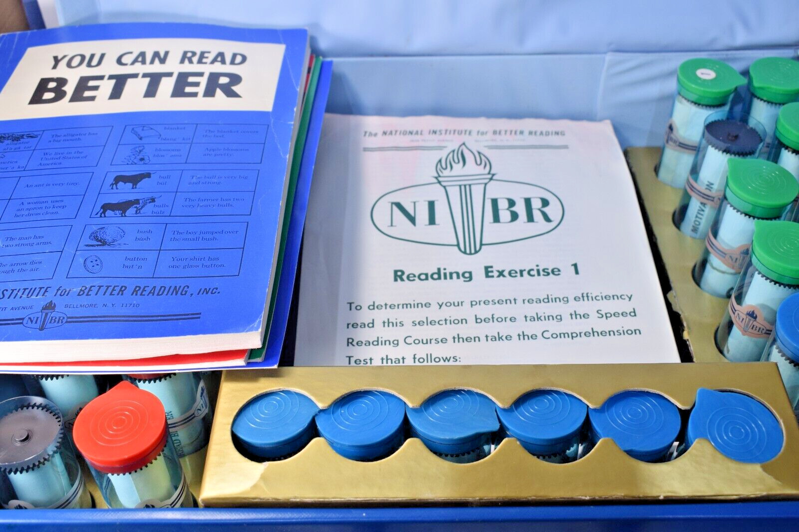Vintage 1966 NIBR Speed Reading Course – Complete Set with 30 Filmstrips & Pacer
