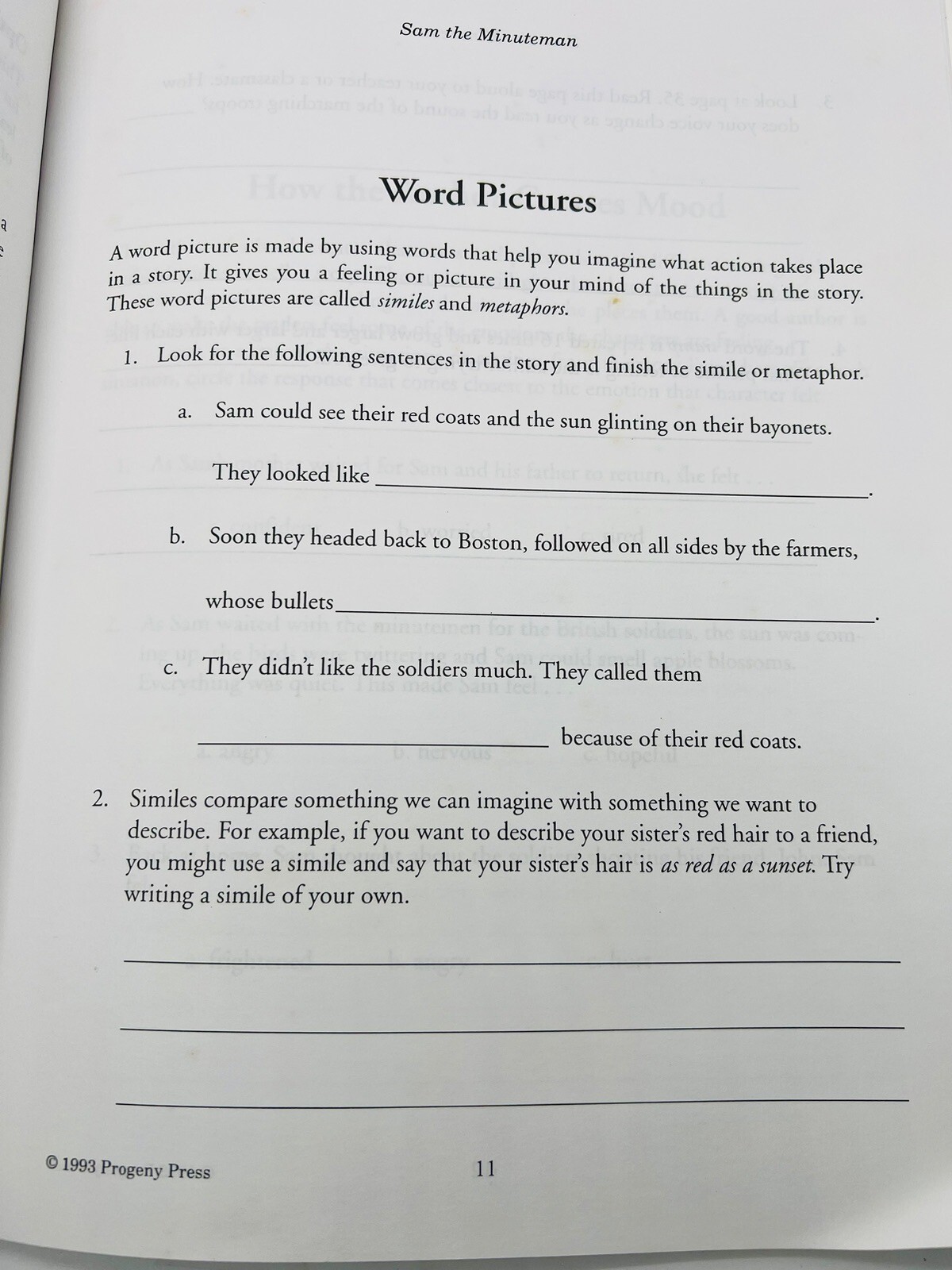 Sam the Minuteman Study Guide by Colleen Schreur Home Edition~Progeny A1 10