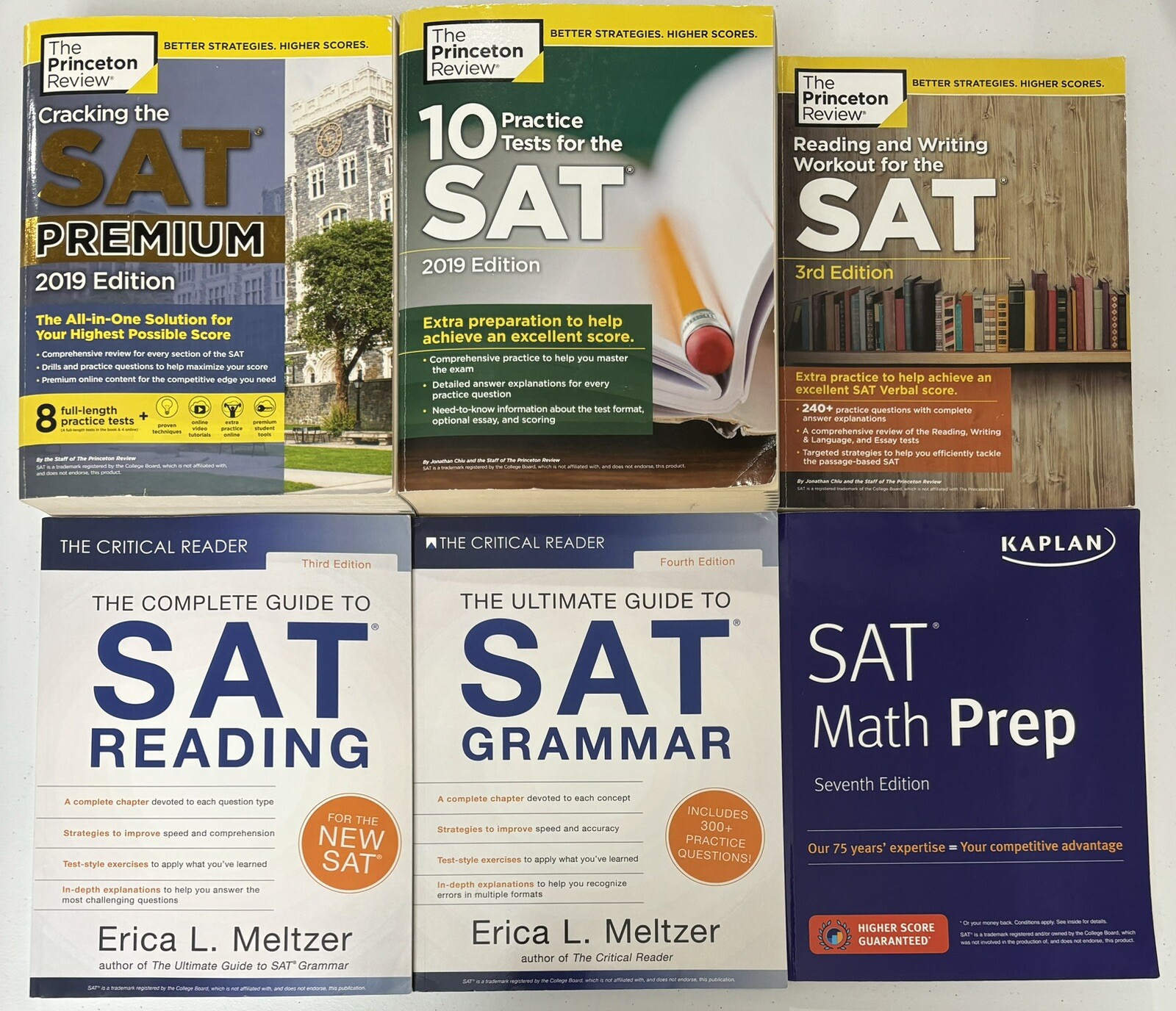 SAT Books Lot of 6 Bundle Princeton, Erica Meltzer The Critical Reader, Kaplan