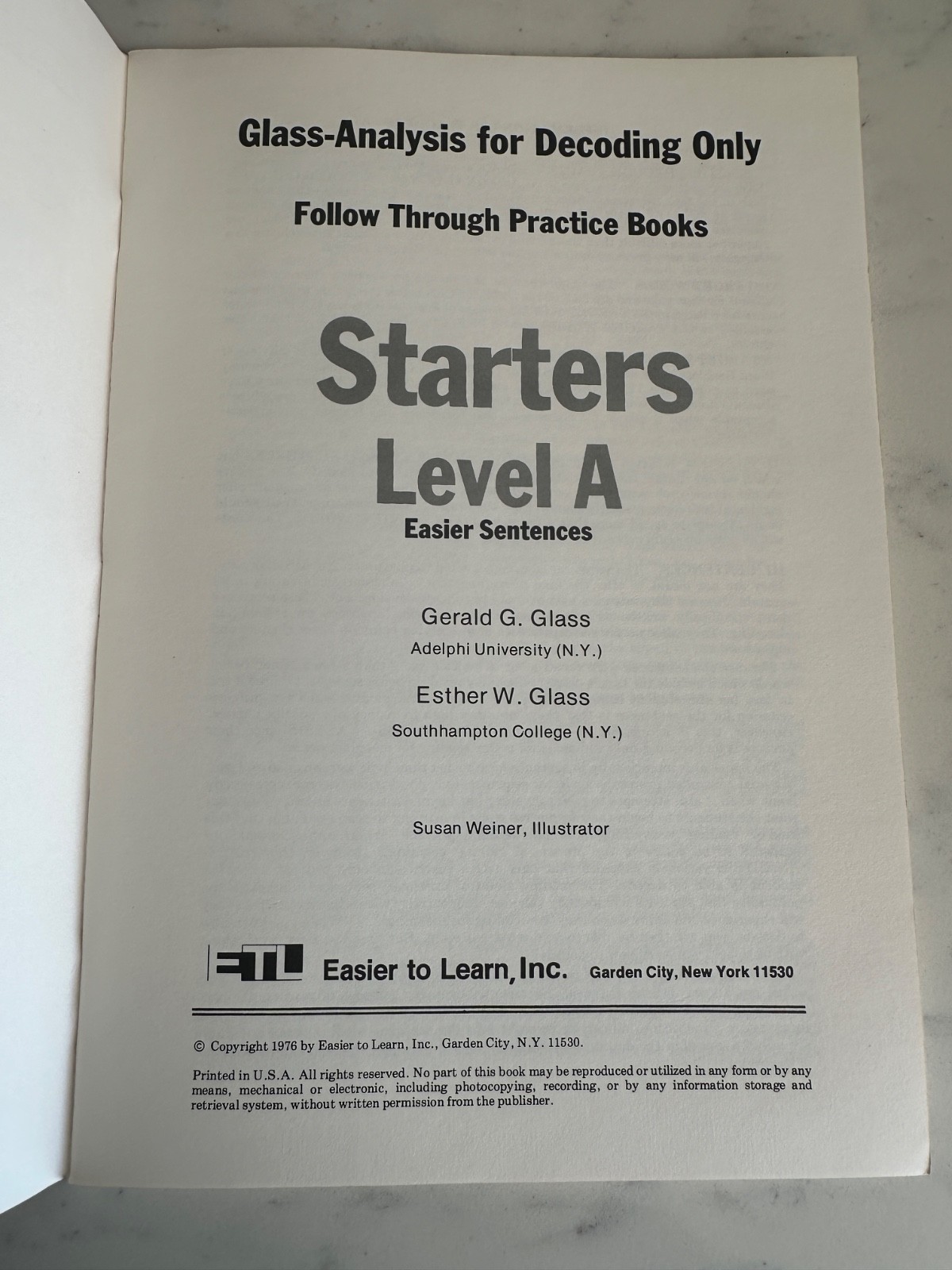 Vintage 1976 Glass-Analysis for Decoding Only Starters Level A Easier Sentences