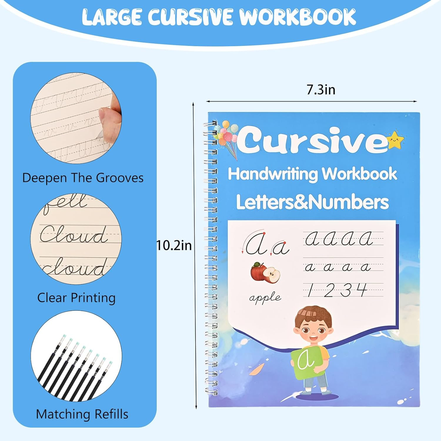 2 Pack Grooved Cursive Handwriting Workbook,Reusable Handwriting Practice Copybo
