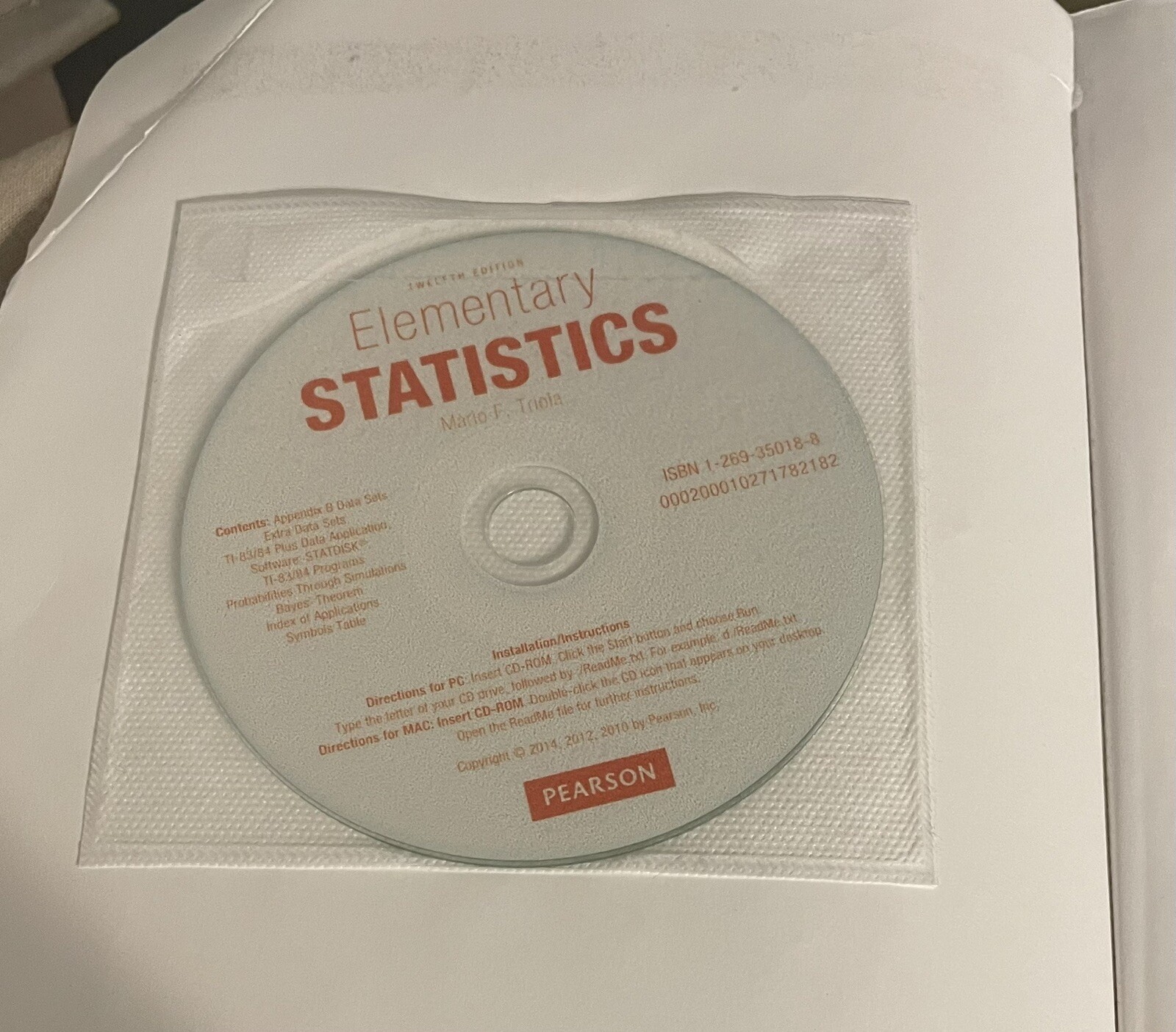 Elementary Statistics: 2nd Custom Edition for Alamance Mario F. Triola with CD