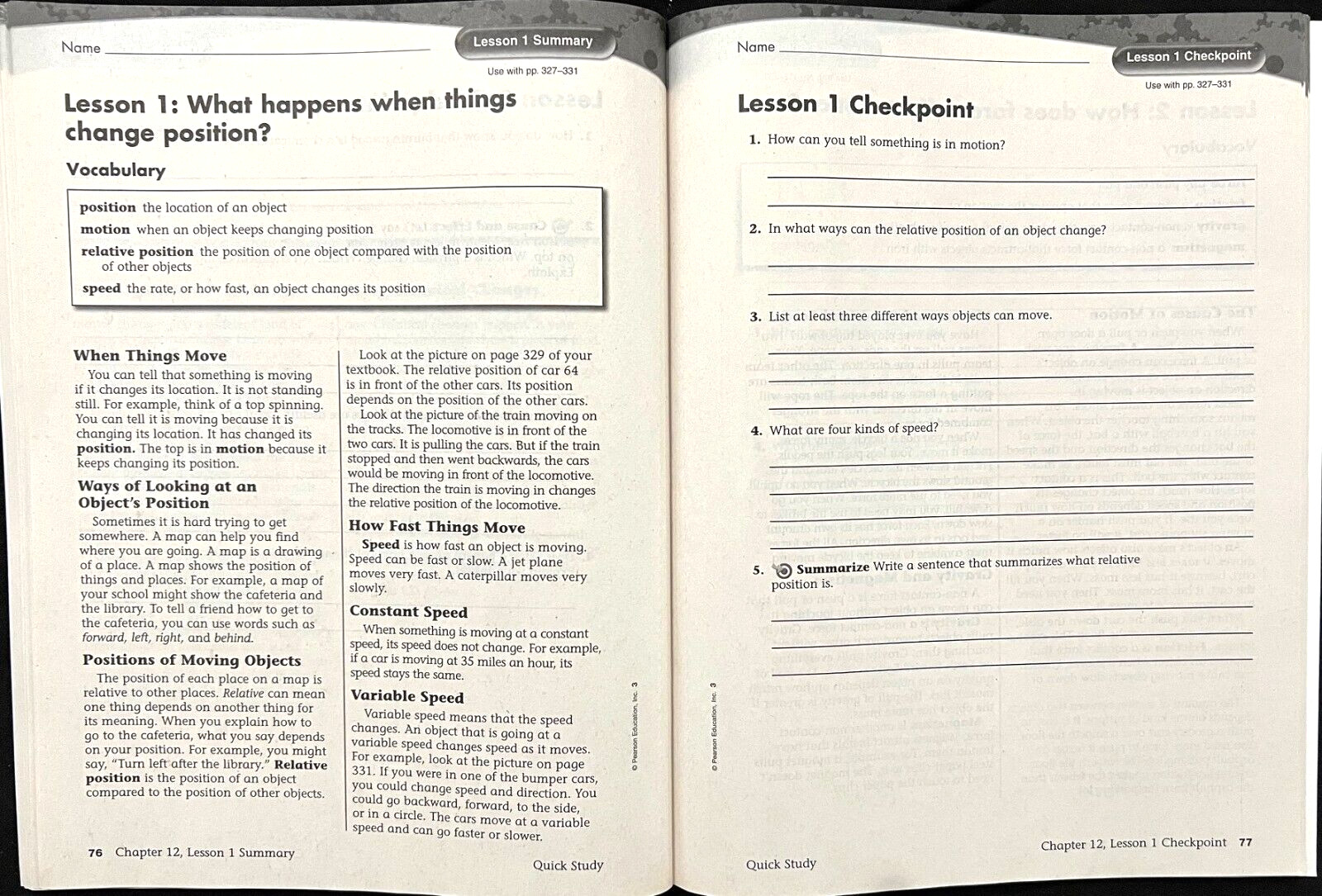 3rd Grade – SCIENCE – QUICK STUDY – Intervention Study Guide (2006, Foresman)