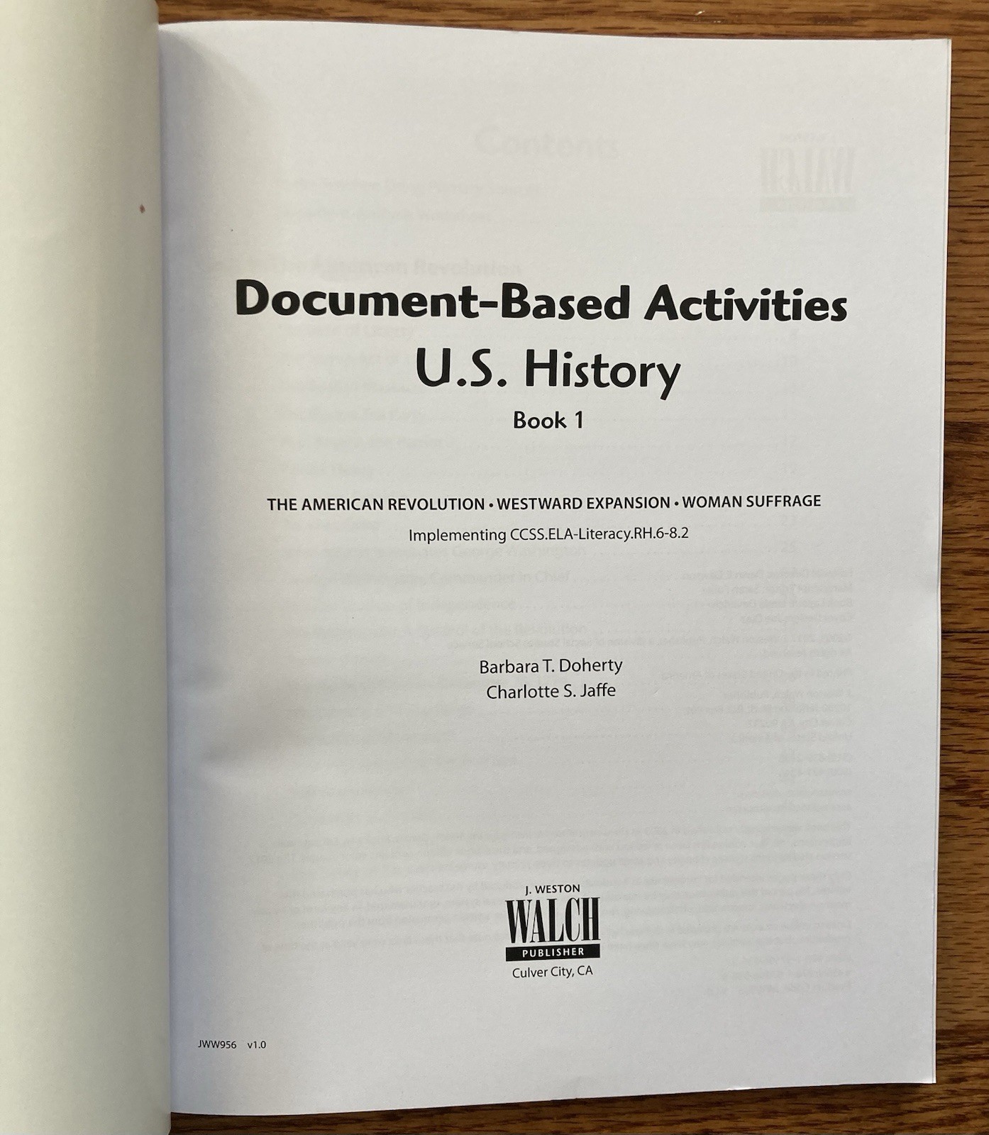 Walch Document Based Activities US History Books 1 and 2 By Doherty and Jaffe
