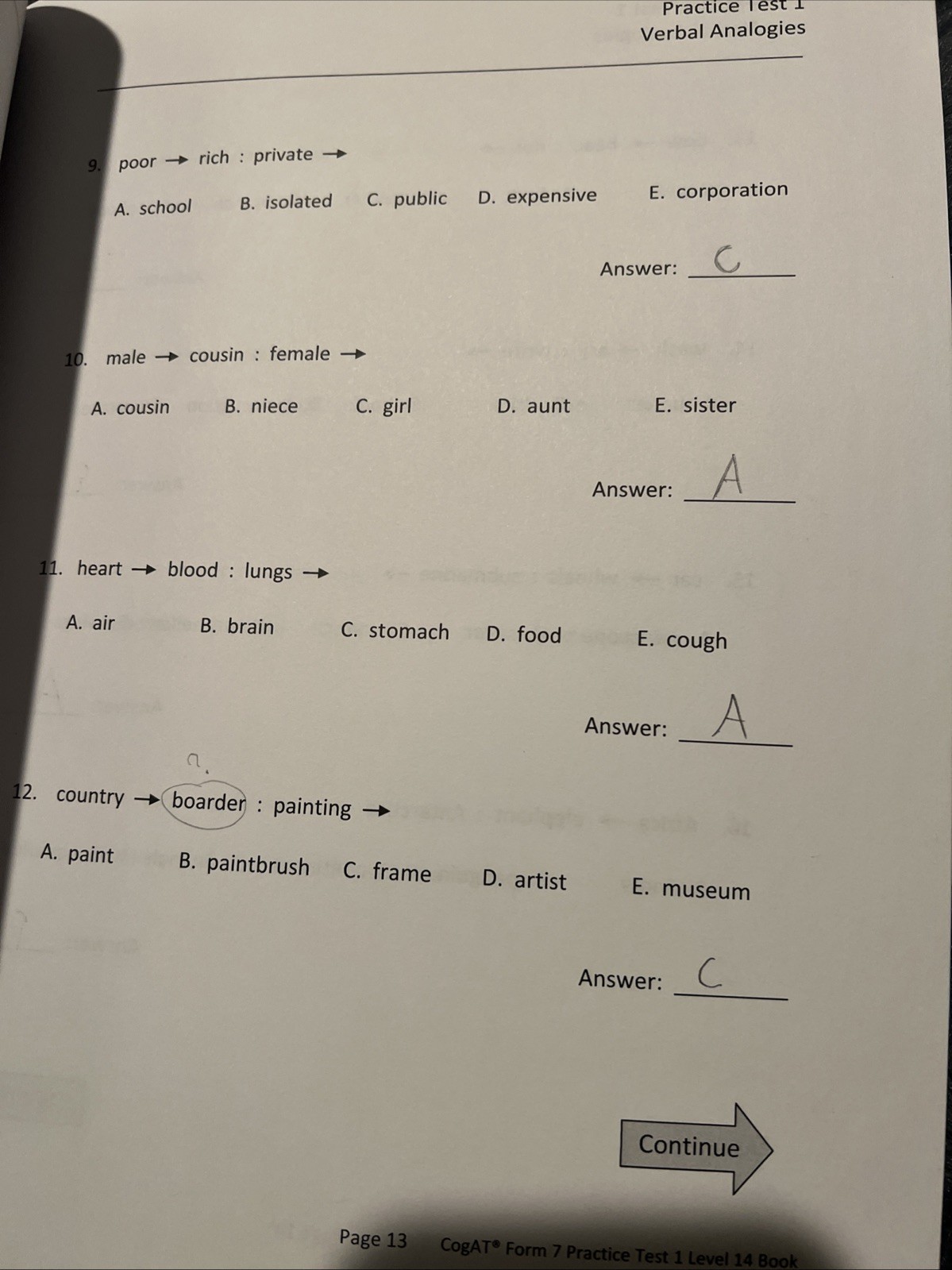 Practice Test for the CogAT Form 7 Level 14 (Grade 7-8) MATH VERBAL B-149