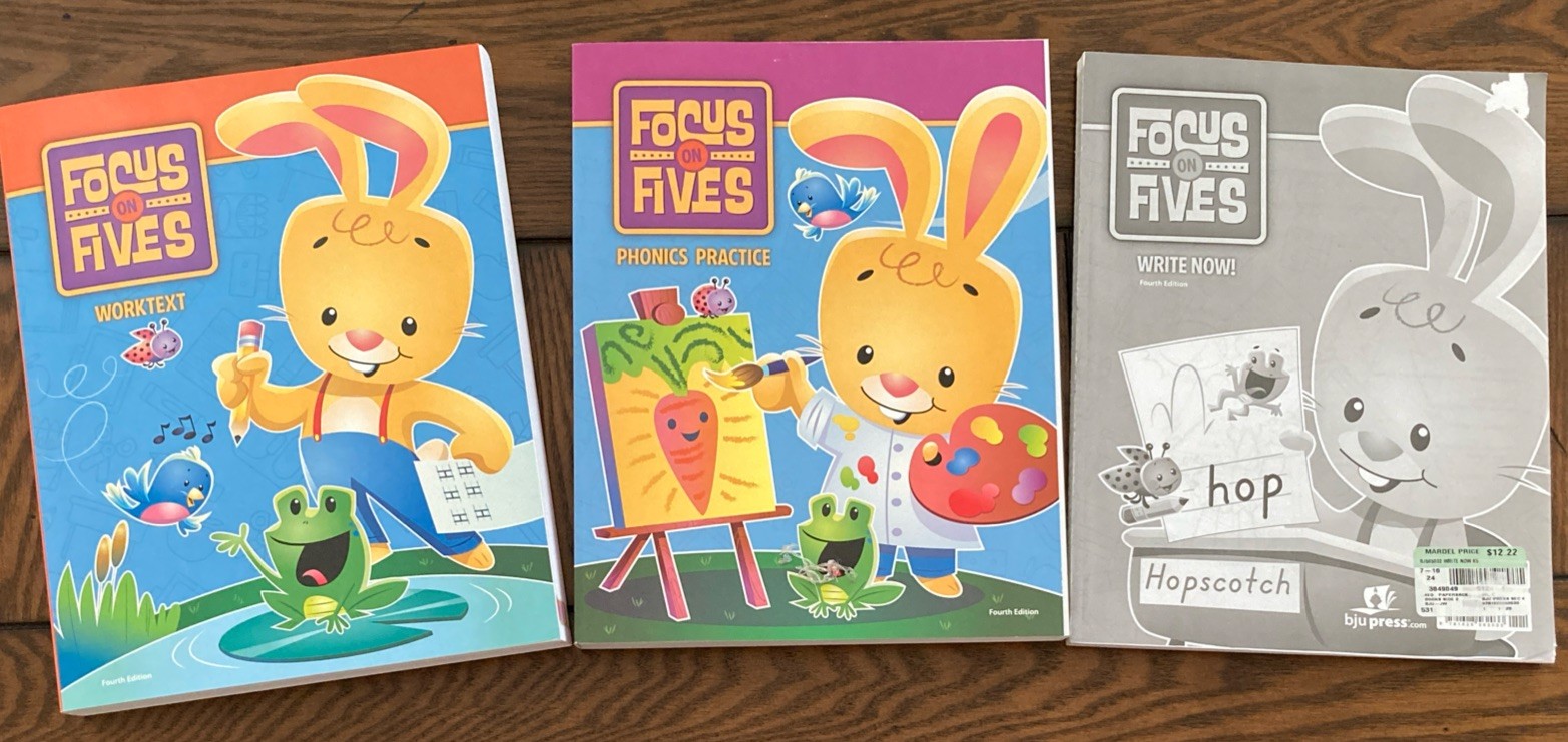 BJU K5 FOCUS ON FIVES STUDENT WORKTEXT & PHONICS PRACTICE & WRITE NOW! 4th Ed