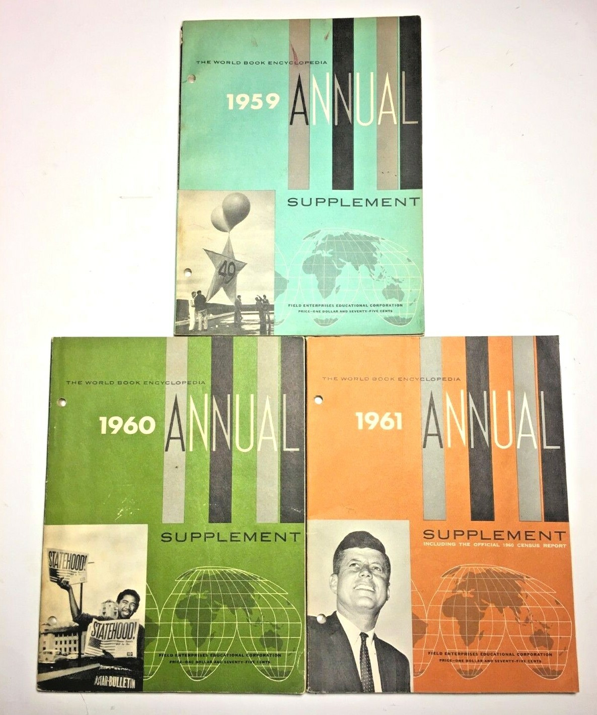 Lot of 3 World Book Encyclopedia Annual Supplement 1959, 1960, 1961