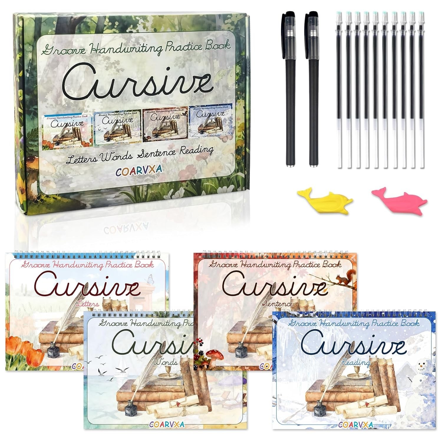 Magic Cursive Writing Practice Set: 4 Grooved Books for Enhanced Learning