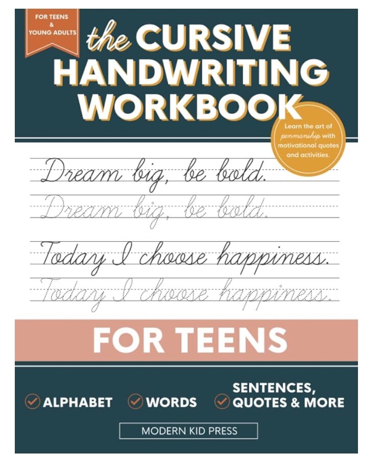 Cursive Handwriting Workbook for Teens by Modern Kid Press (2020, Trade…