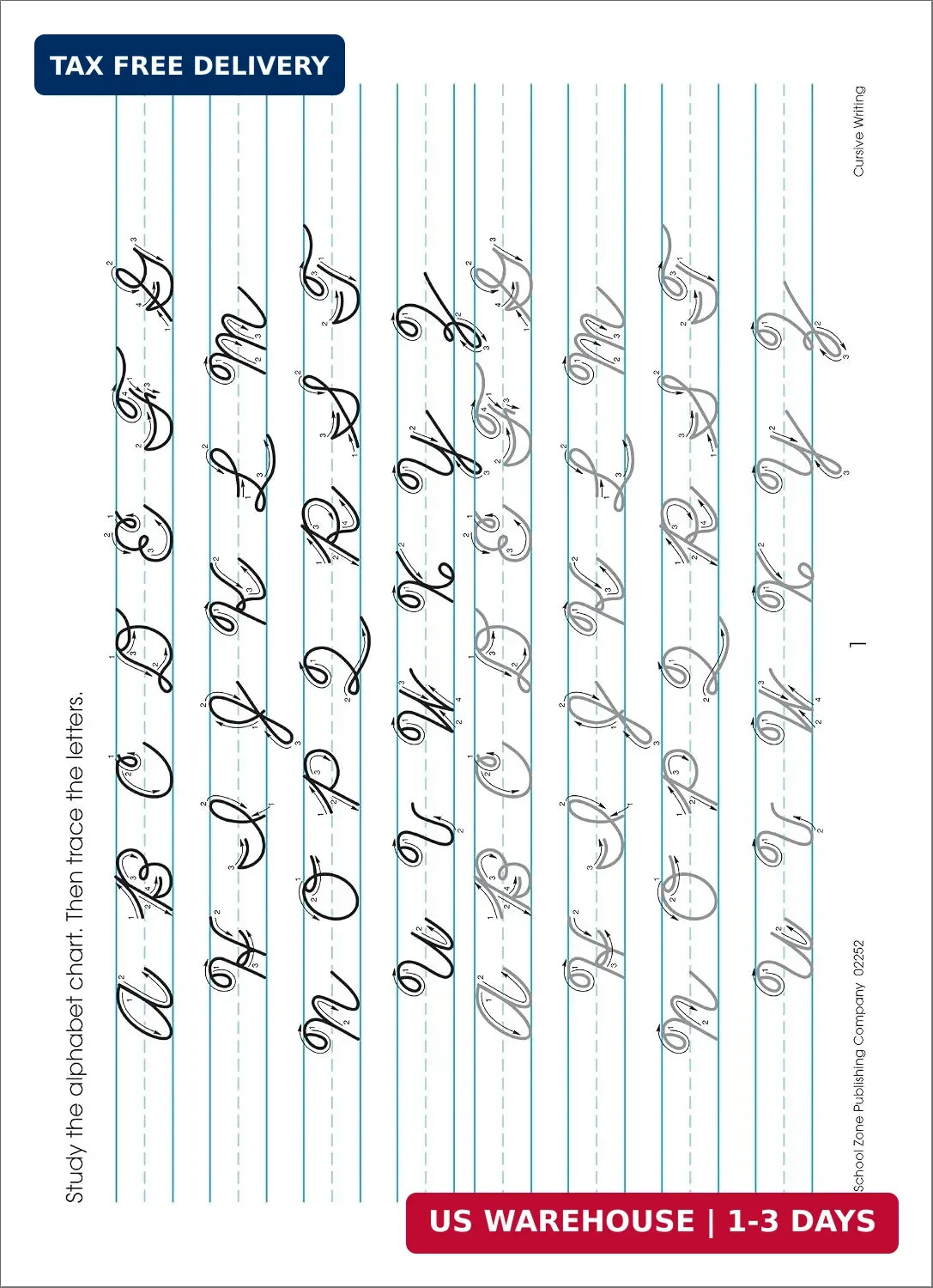 School Zone Cursive Writing Workbook: 64 Pages, 3rd Grade, 4th Grade, Practice