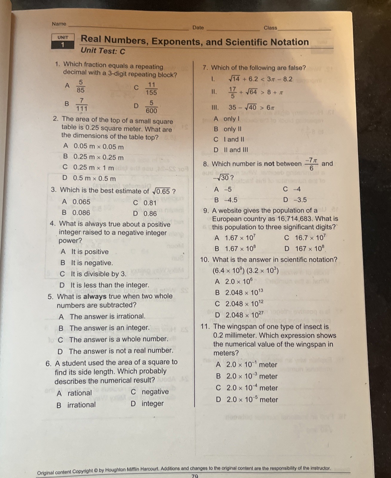 Go Math Assessment Resources, Middle School Grade 8 Houghton Mifflin Harcourt