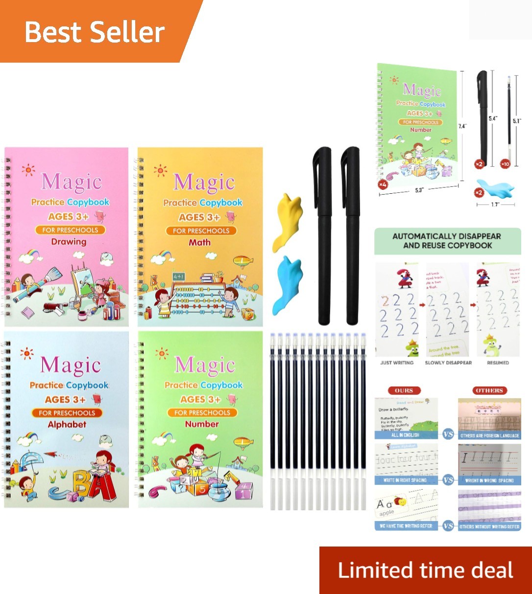 Fine Motor Skill Development with 4-Piece Magic Writing Copybook Set for Kids