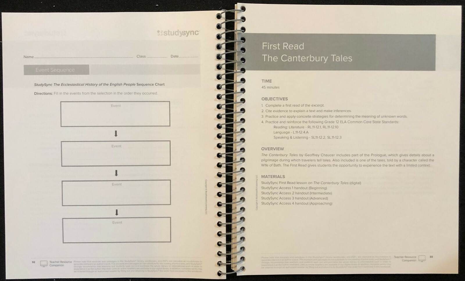 12th – STUDY SYNC Teacher Resource Companion & Reading/Writing Student Companion