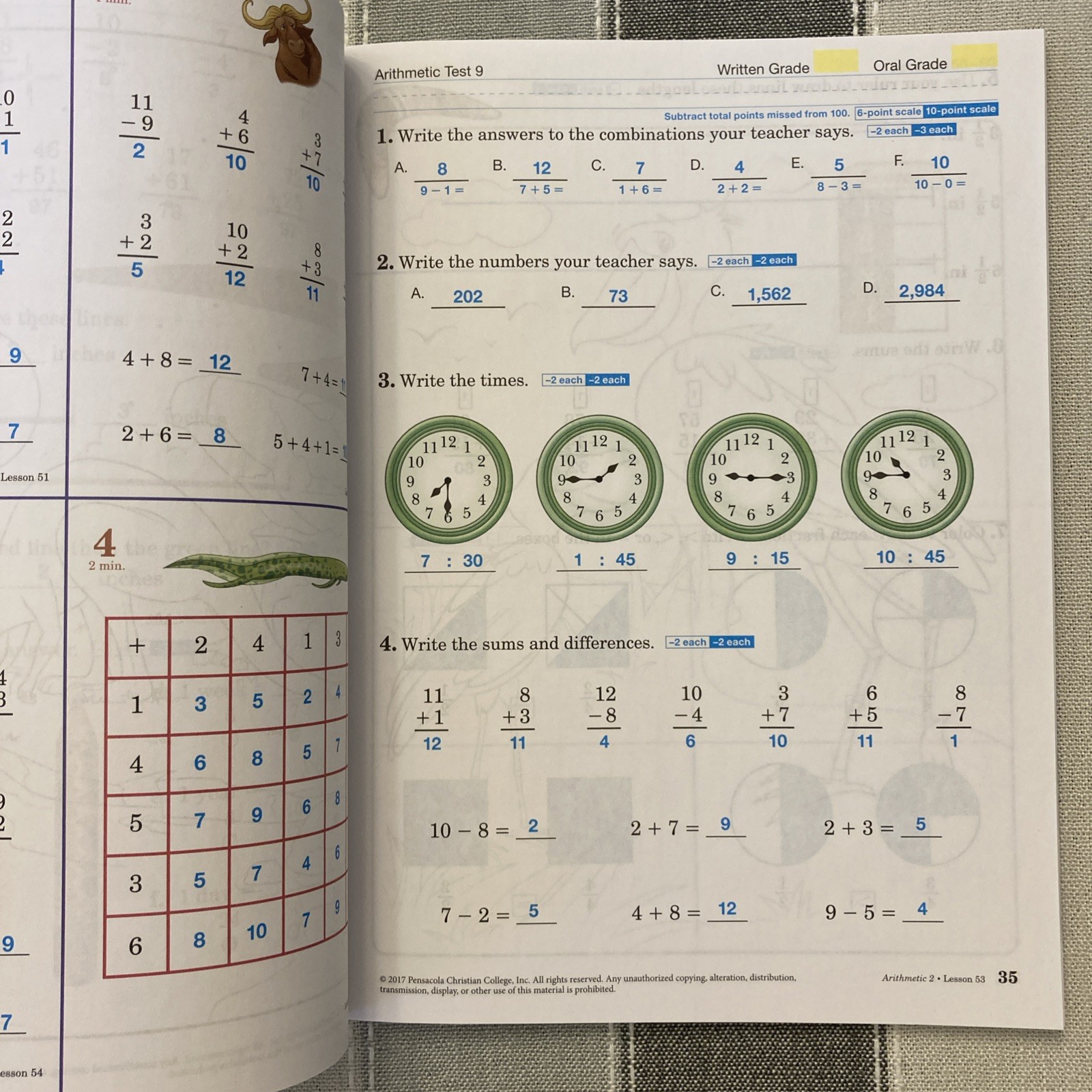 NEW Abeka Arithmetic 2 TEACHER TEST & SPEED DRILL KEY 2nd Gr parent homeschool