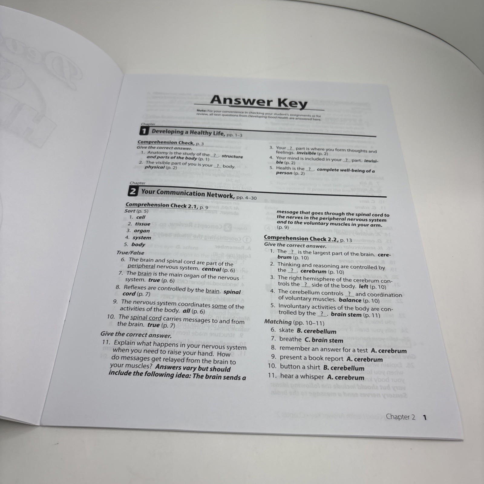 Developing Good Health – Answer Key to Text Questions – Grade 4 – Abeka