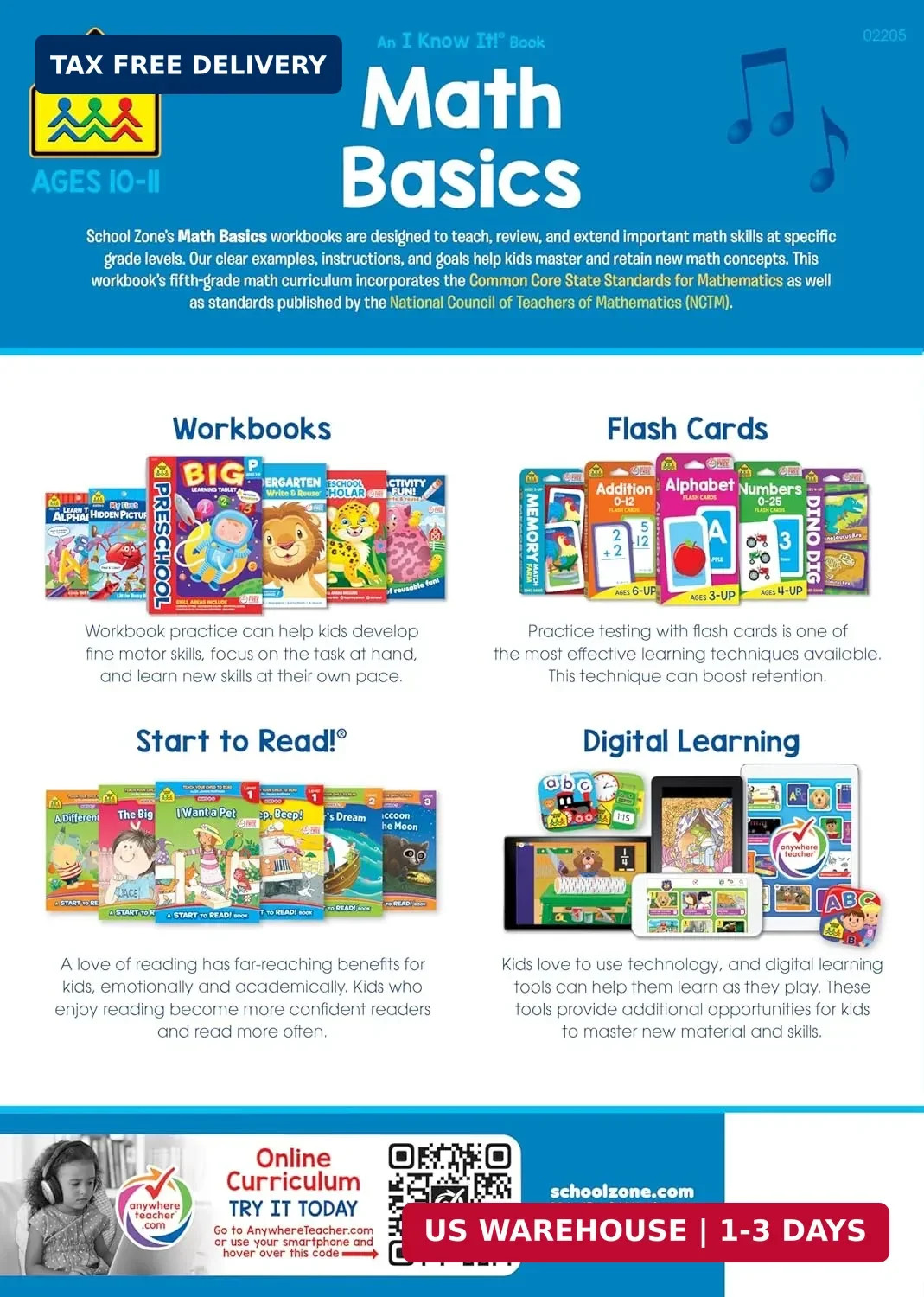 School Zone – Math Basics 5 Workbook – 64 Pages Ages 10 to 11 5th Grade Divis…