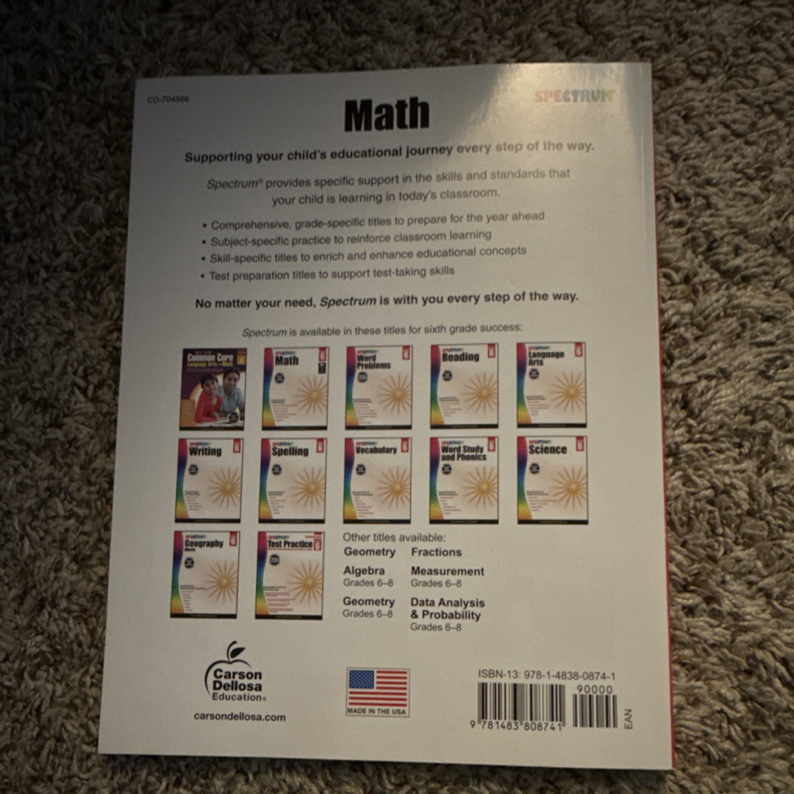 Spectrum Math Grade 6 Workbook Carson Dellosa Data Analysis & Probability