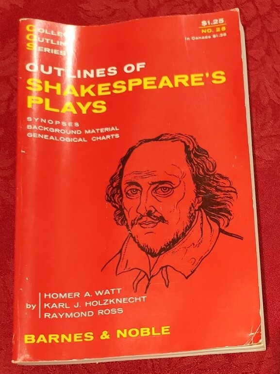 Outlines Of Shakespeare’s Plays Homer Watt, etc. Barnes & Noble 1963 PB COS # 25