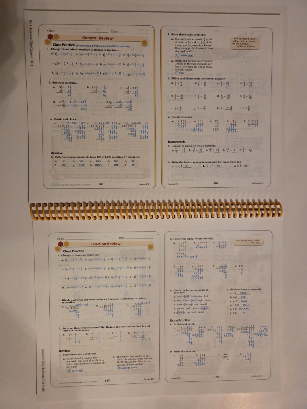 Abeka Arithmetic 4 Work-text Answer Key 4th Edition