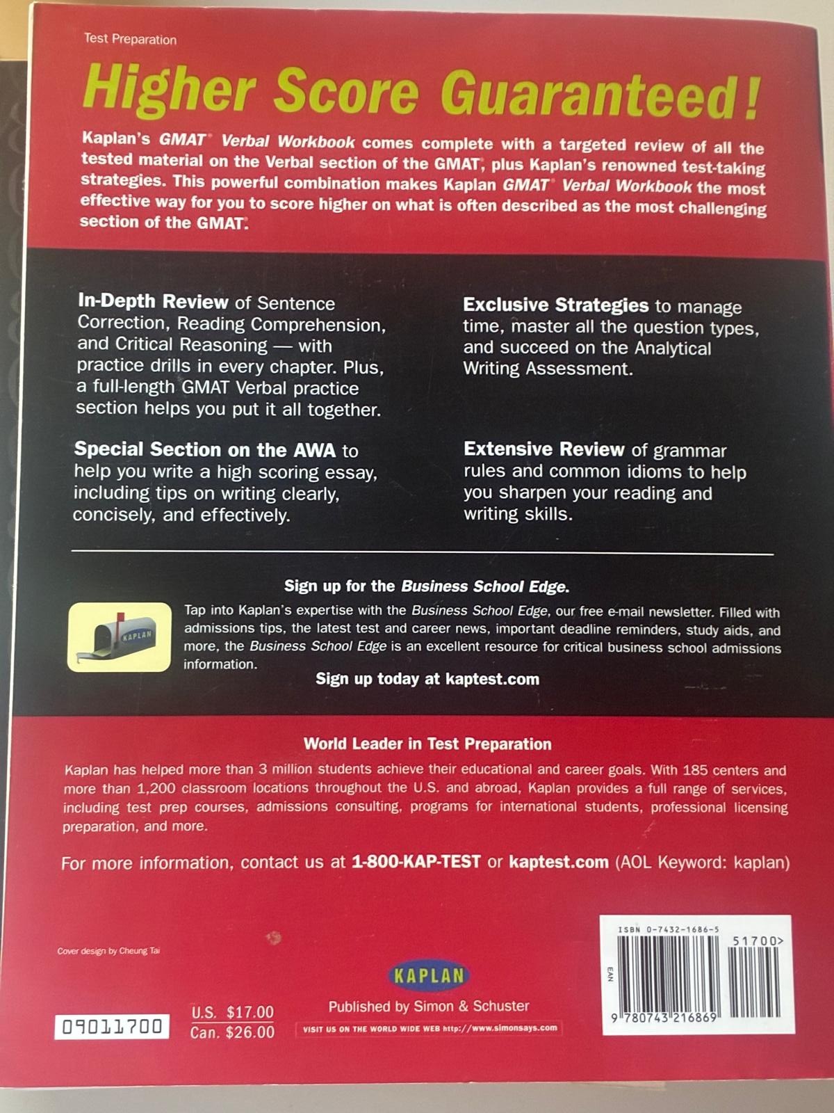Libros GMAT Kaplan (4 libros) – Verbal, 800, Lesson + Home Study – Preparación M