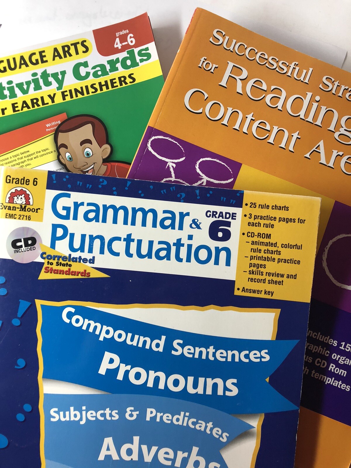 Educational workbooks, grades 3-6. Grammar, Reading, Punctiation. Brand New