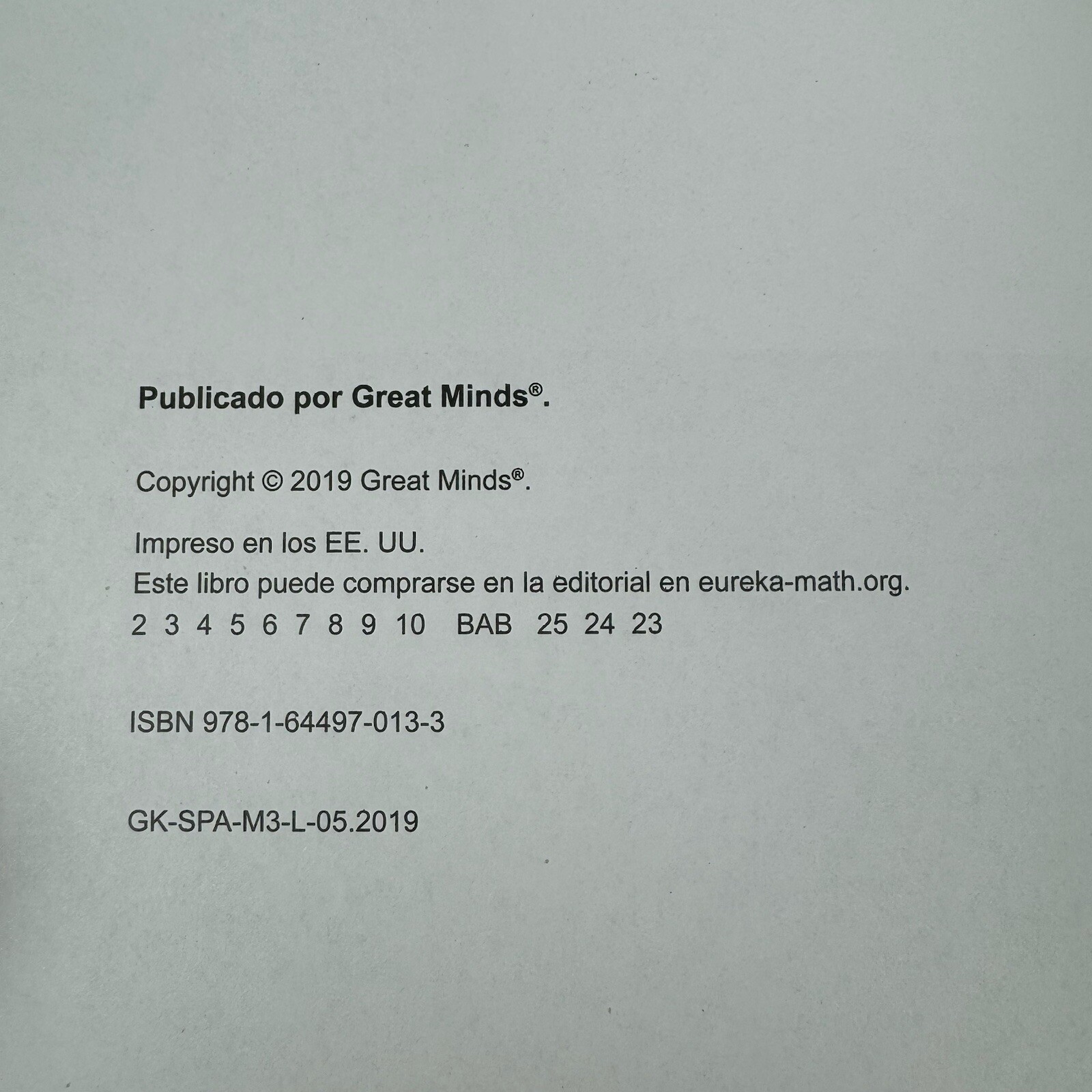 Spanish Eureka Math Learn Workbook Grade K Module 3 by Great Minds