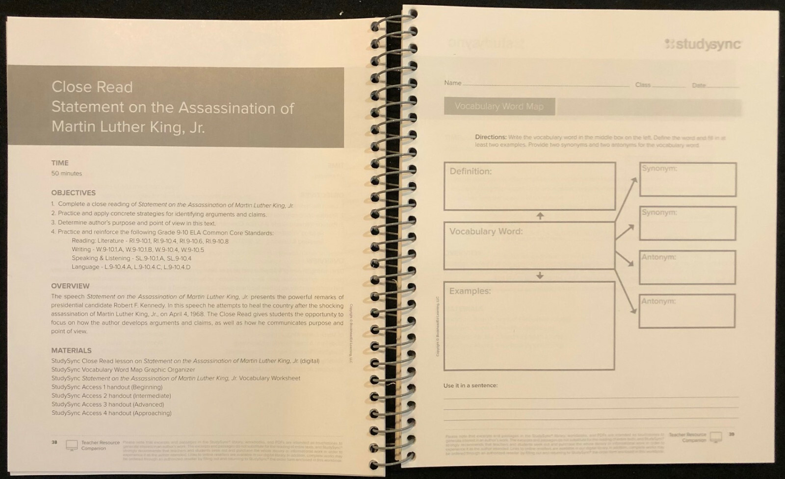 9th – STUDY SYNC Teacher Resource Companion & Reading/Writing Student Companion