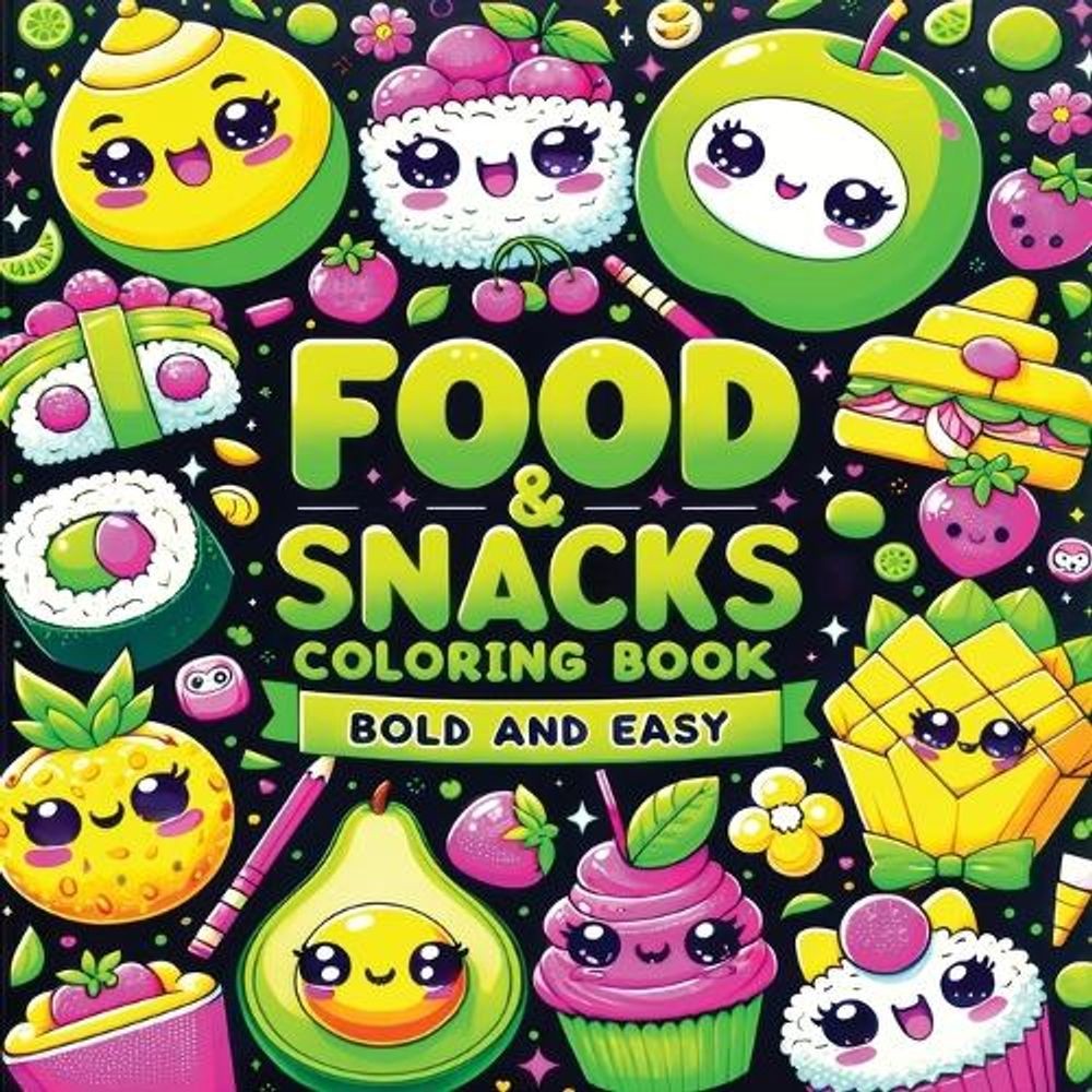 Food and Snacks Coloring Book Bold and Easy: Cute Kawaii Art of Sweet Fruits, Tr