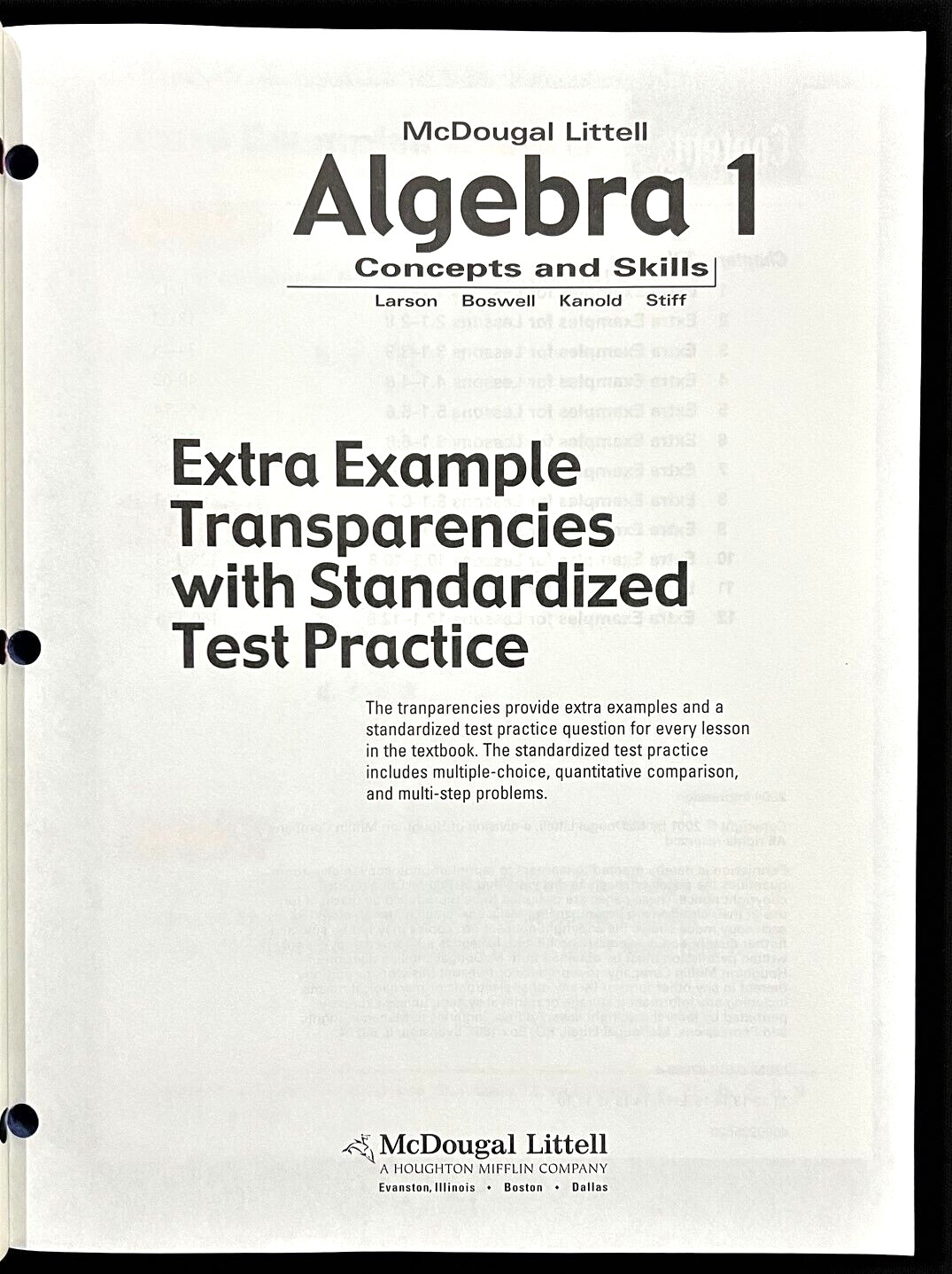 ALGEBRA 1 – Extra Examples Transparencies with STANDARDIZED TEST PRACTICE (2004)