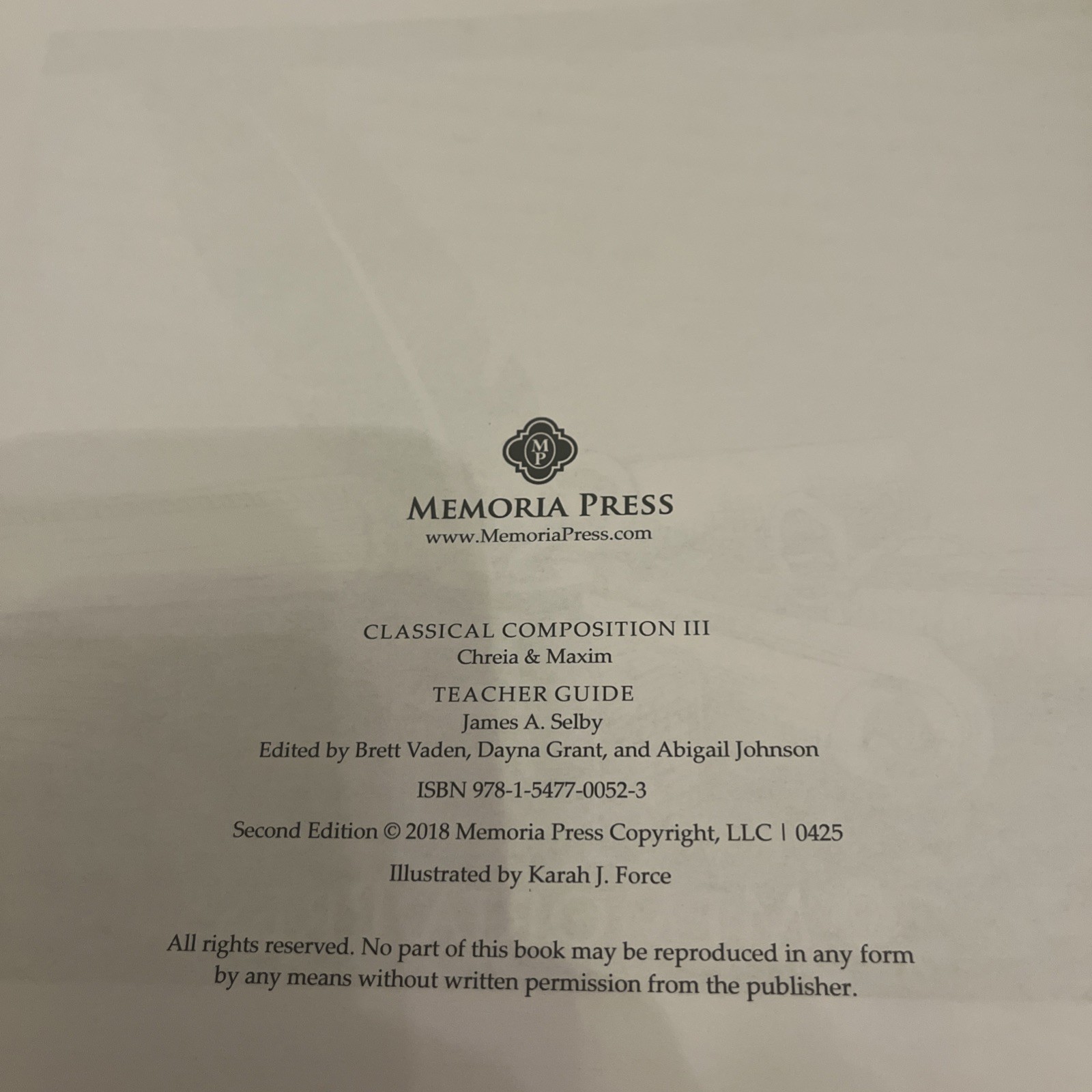 Memoria Press Classical Composition Book III Chreia/Maxim Stage Teacher Guide