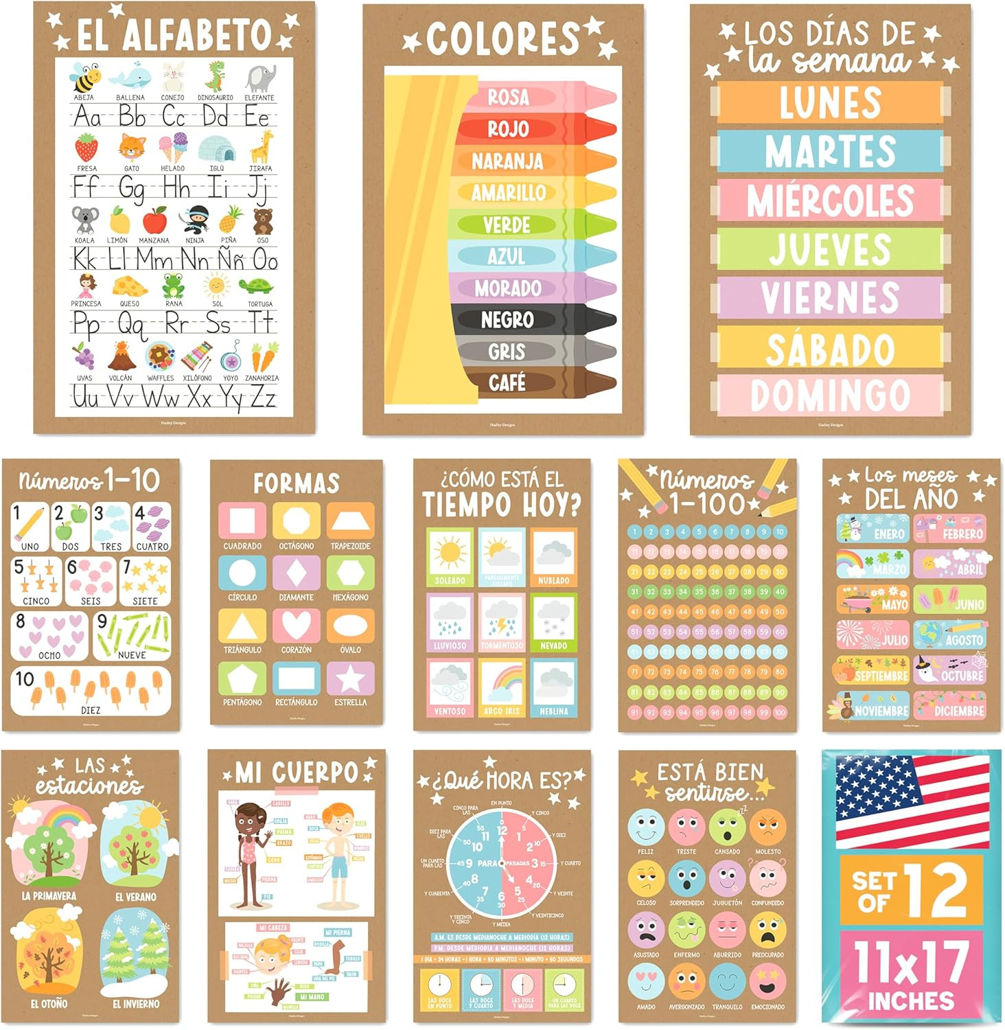 Spanish Posters for Classroom – 12 Bilingual Educational Posters for Spanish Cla