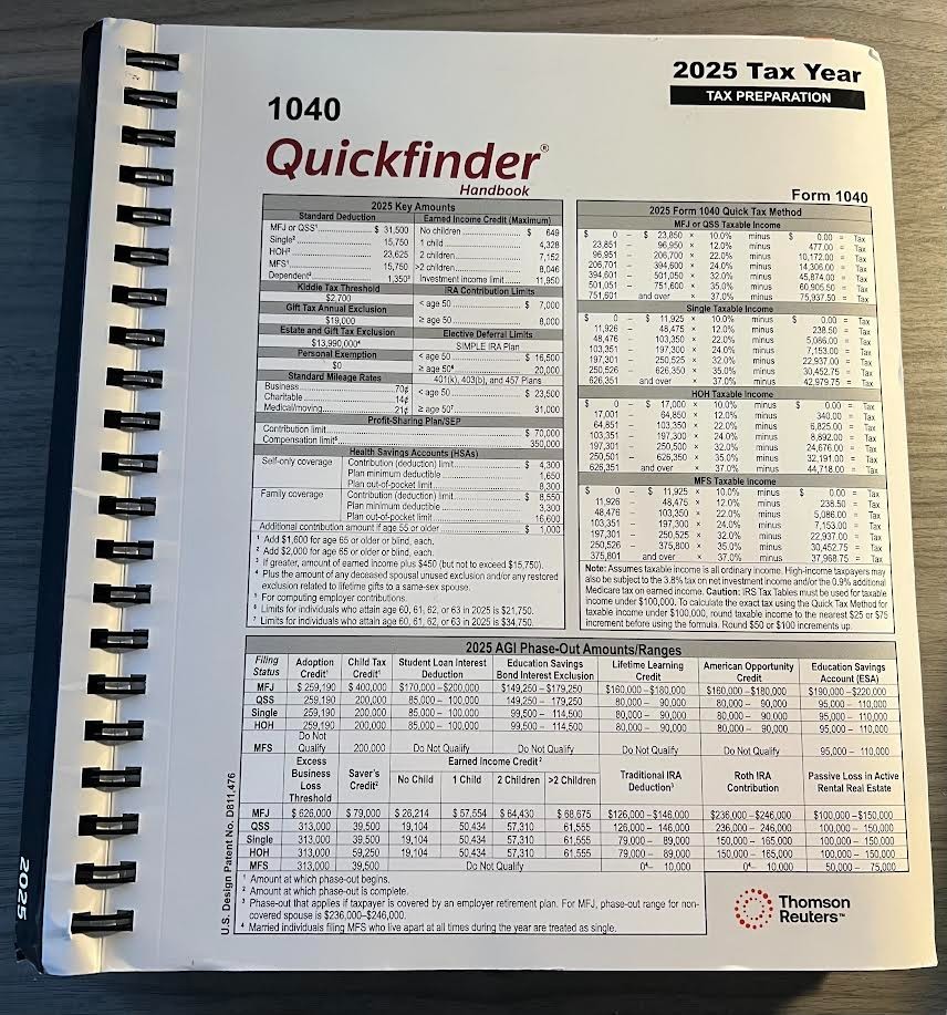 1040 Quickfinder Handbook by Thomson Reuters Tax Year 2025 NEW