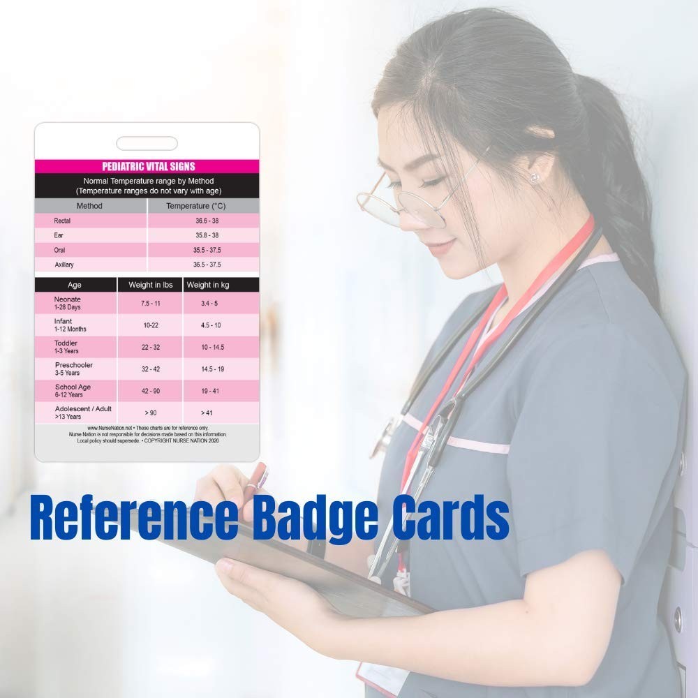 30 Vertical Nursing Badge Reference Cards – Lab Values, EKG, Vitals & Cheat Shee
