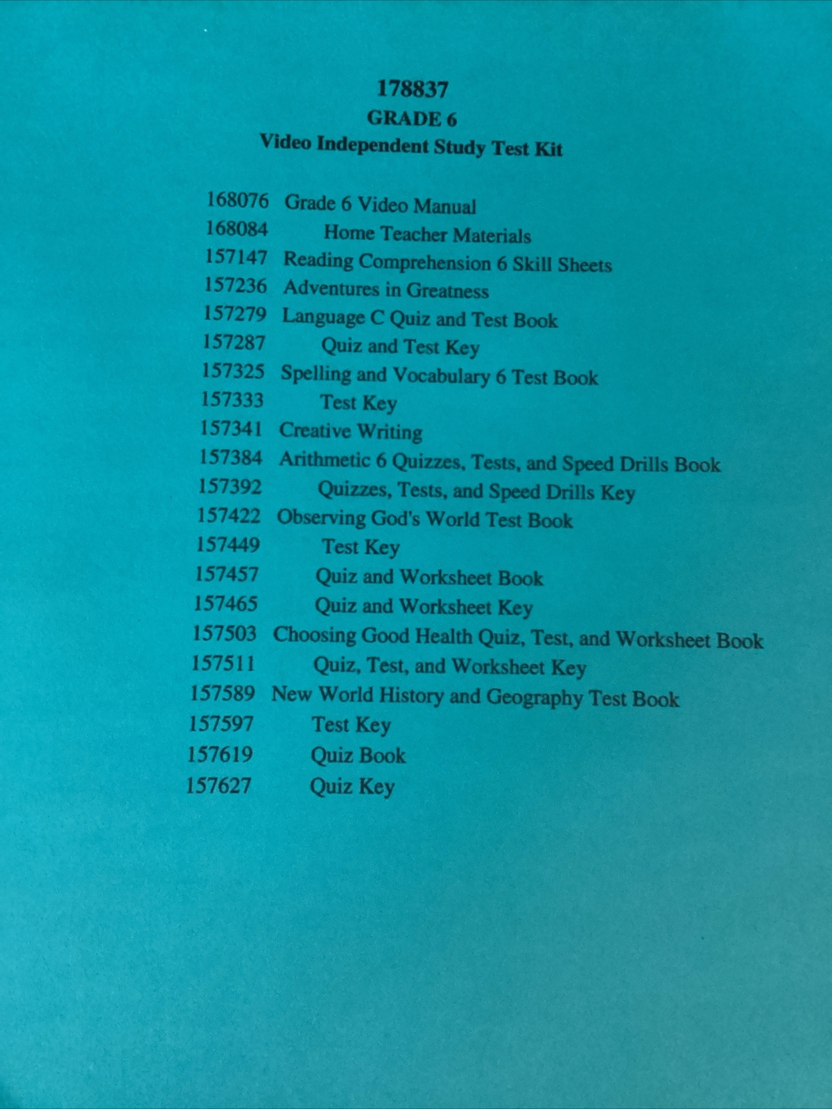 Grade 7 Video Independent Study Test Kit Abeka 27A