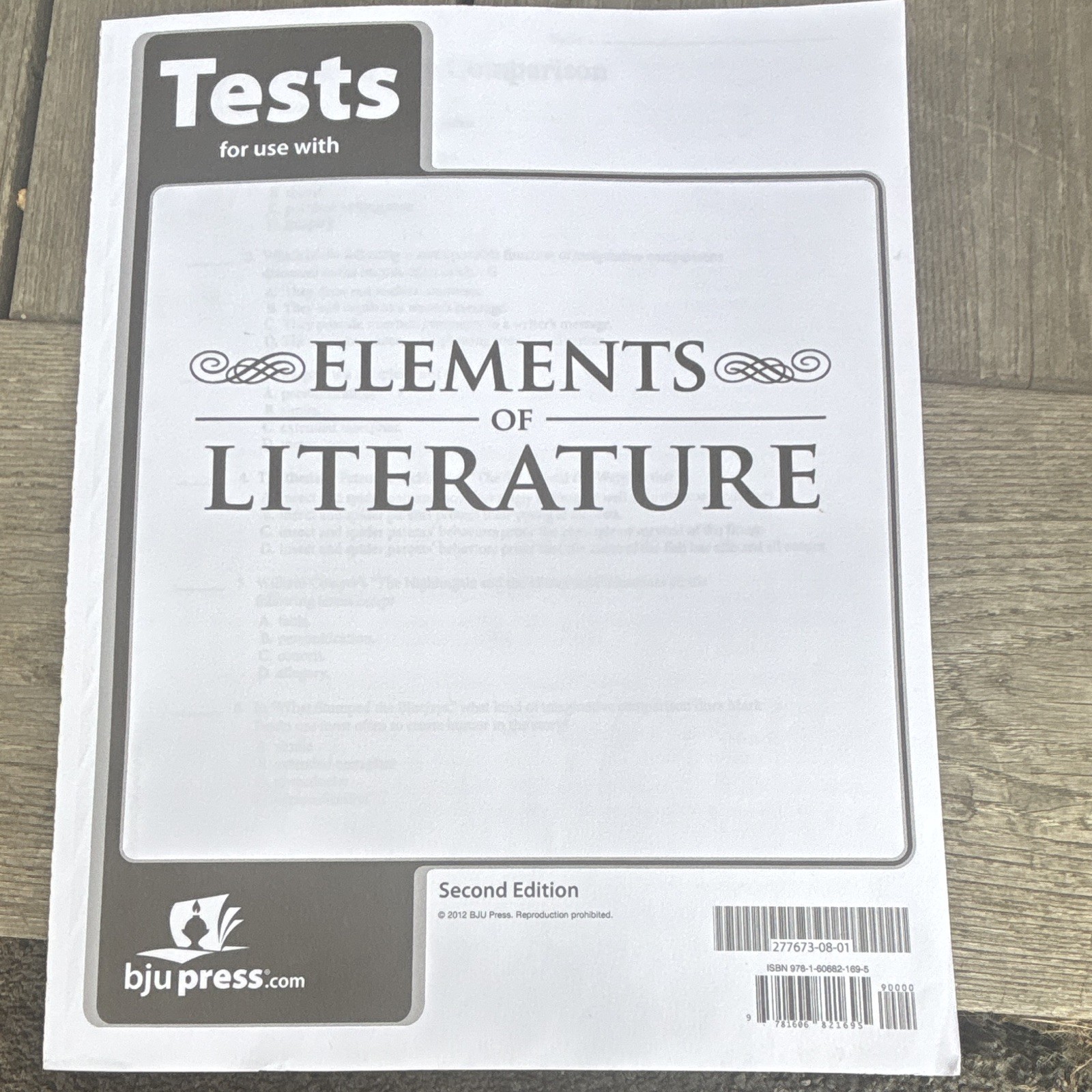BJU Press Tests for Elements of Literature Second Edition 2012 Paperback