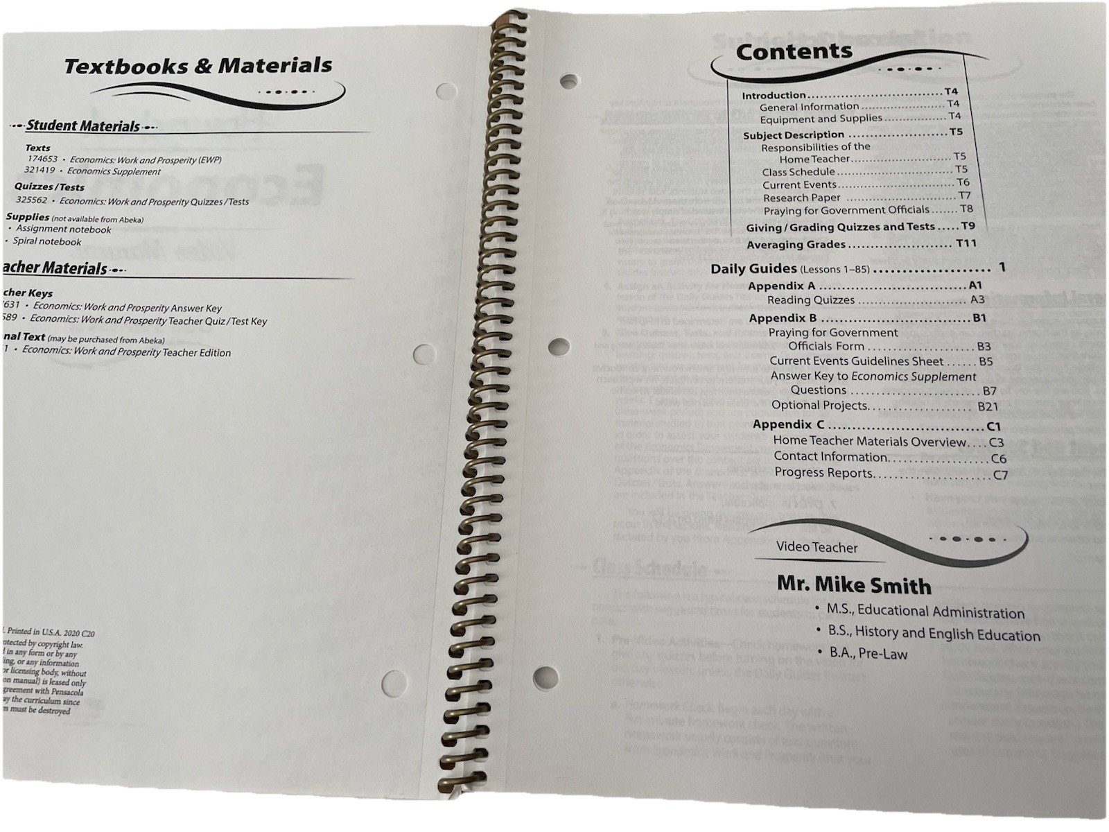 ABeka Economics Work & Prosperity Video Manual and Teacher quiz/test key (NEW)