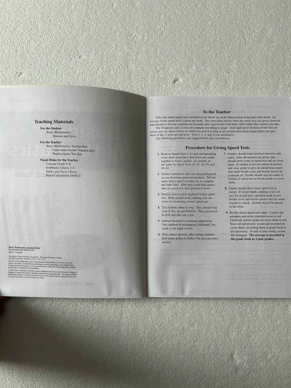 Abeka Basic Mathematics Student Quiz/Test 4th ed