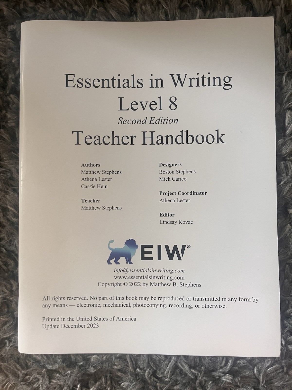 Essentials In Writing Level 8 Second Edition Teacher Handbook NEW